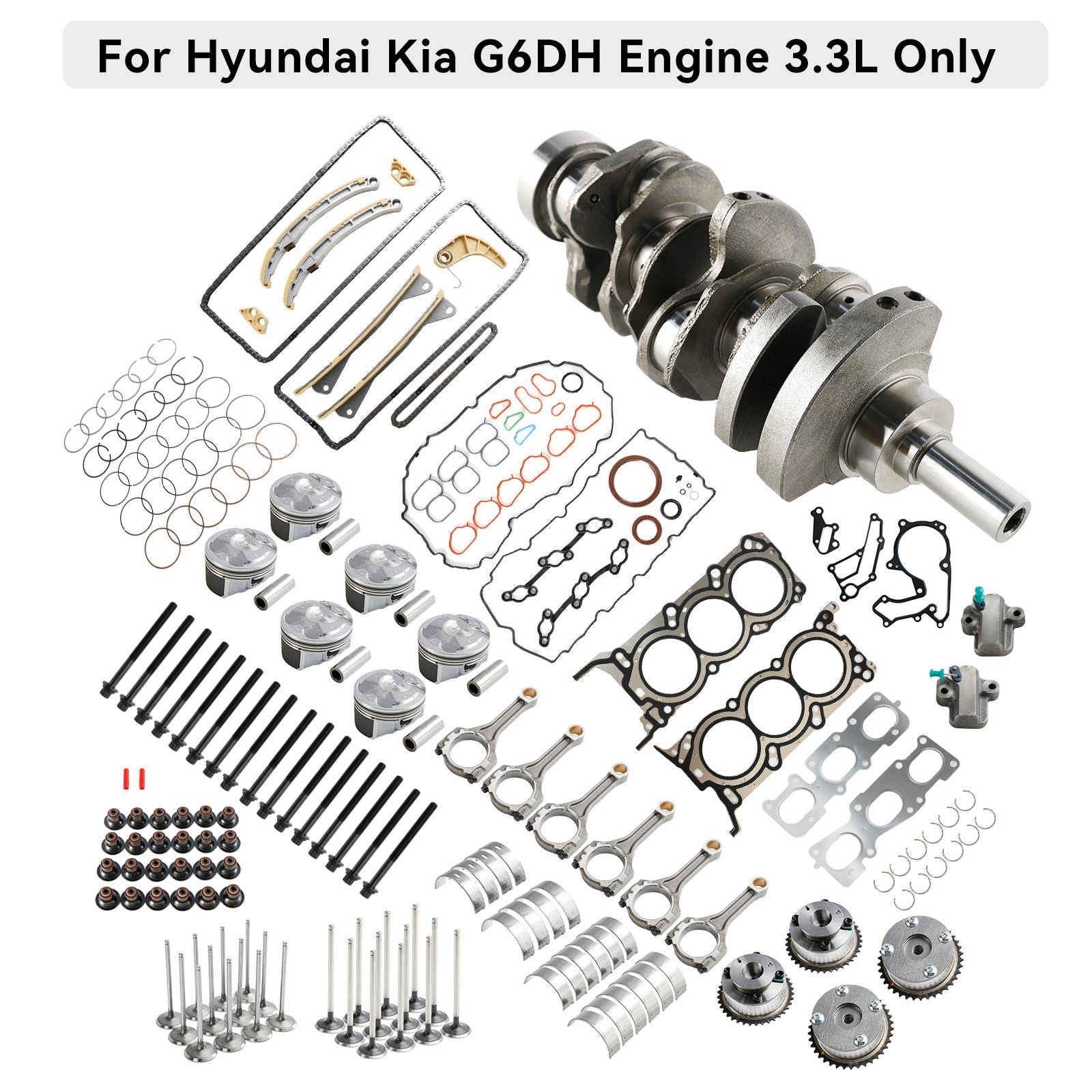Hyundai KIA Sedona 3.3.L G6DH 2011-2019 uusintahuoltosarja kampiakselin tangoilla ja ajoituksella