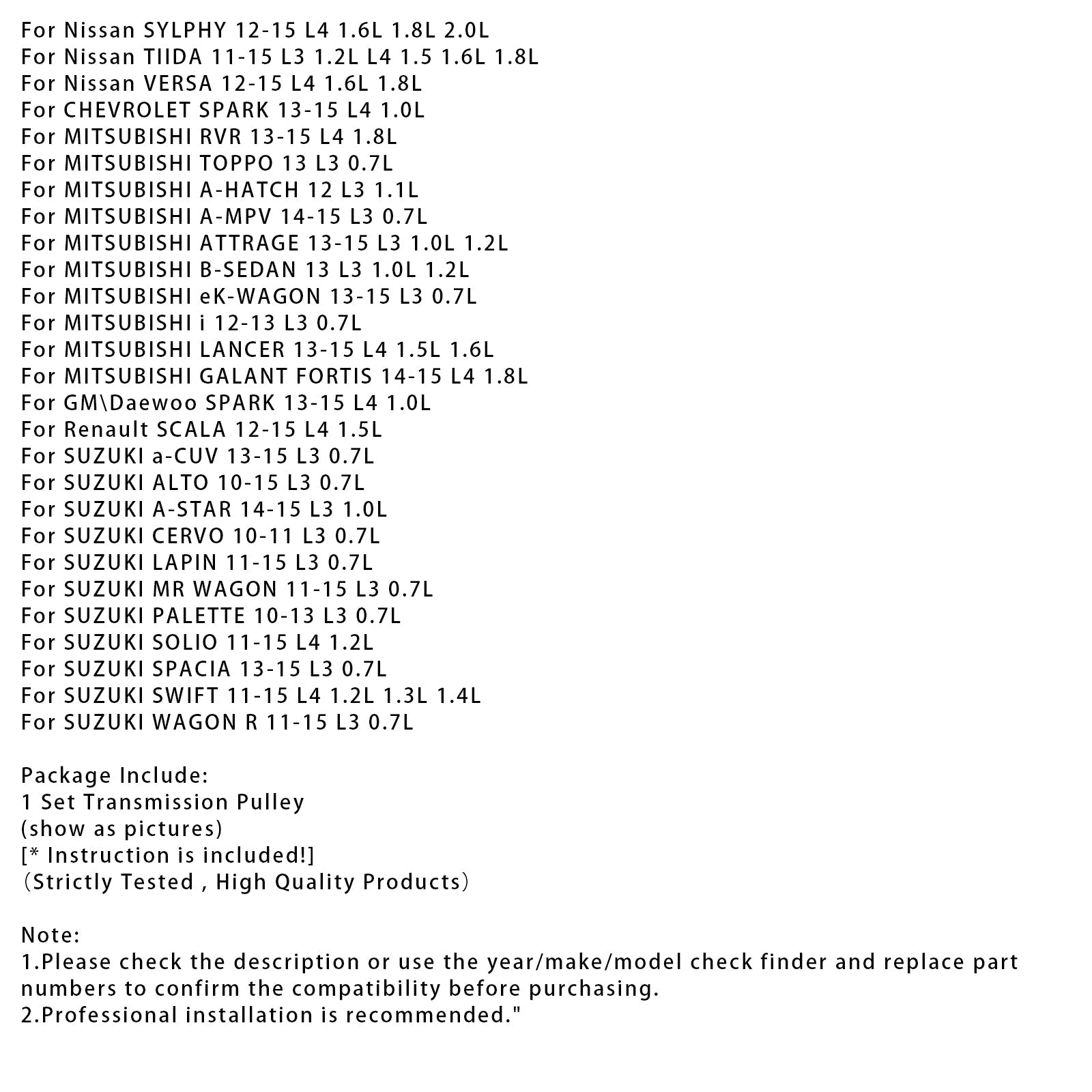 Pulifica a trasmissione con catena e cintura 30 denti per Mitsubishi RVR L4 1,8 L 2013-2015 JF015E RE0F11A
