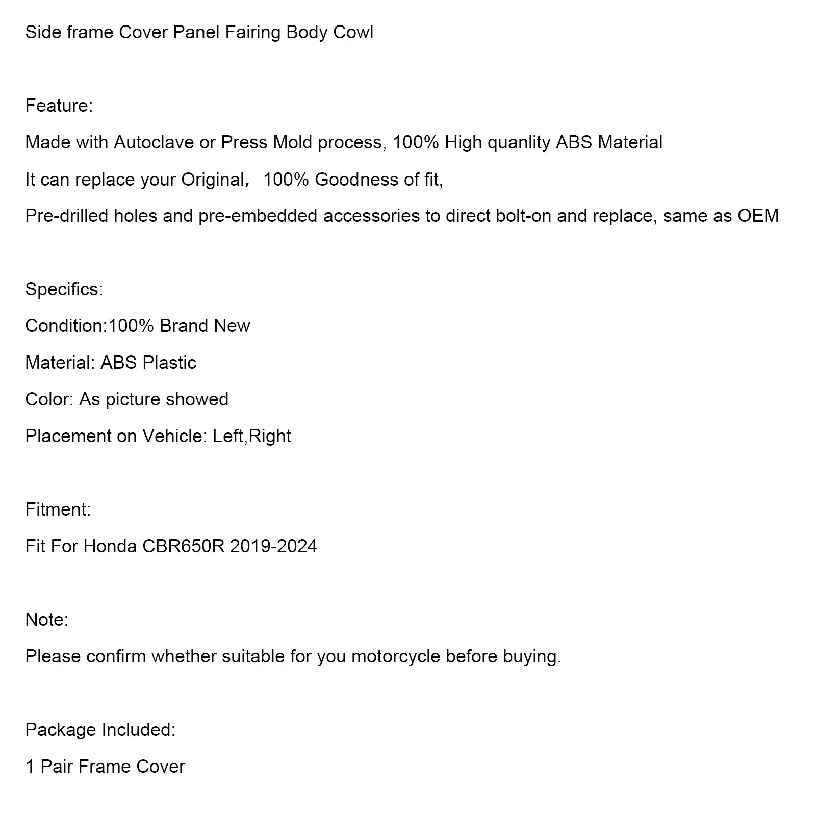 2019-2024 Honda CBR650R Panel osłony ramy bocznej Osłona nadwozia