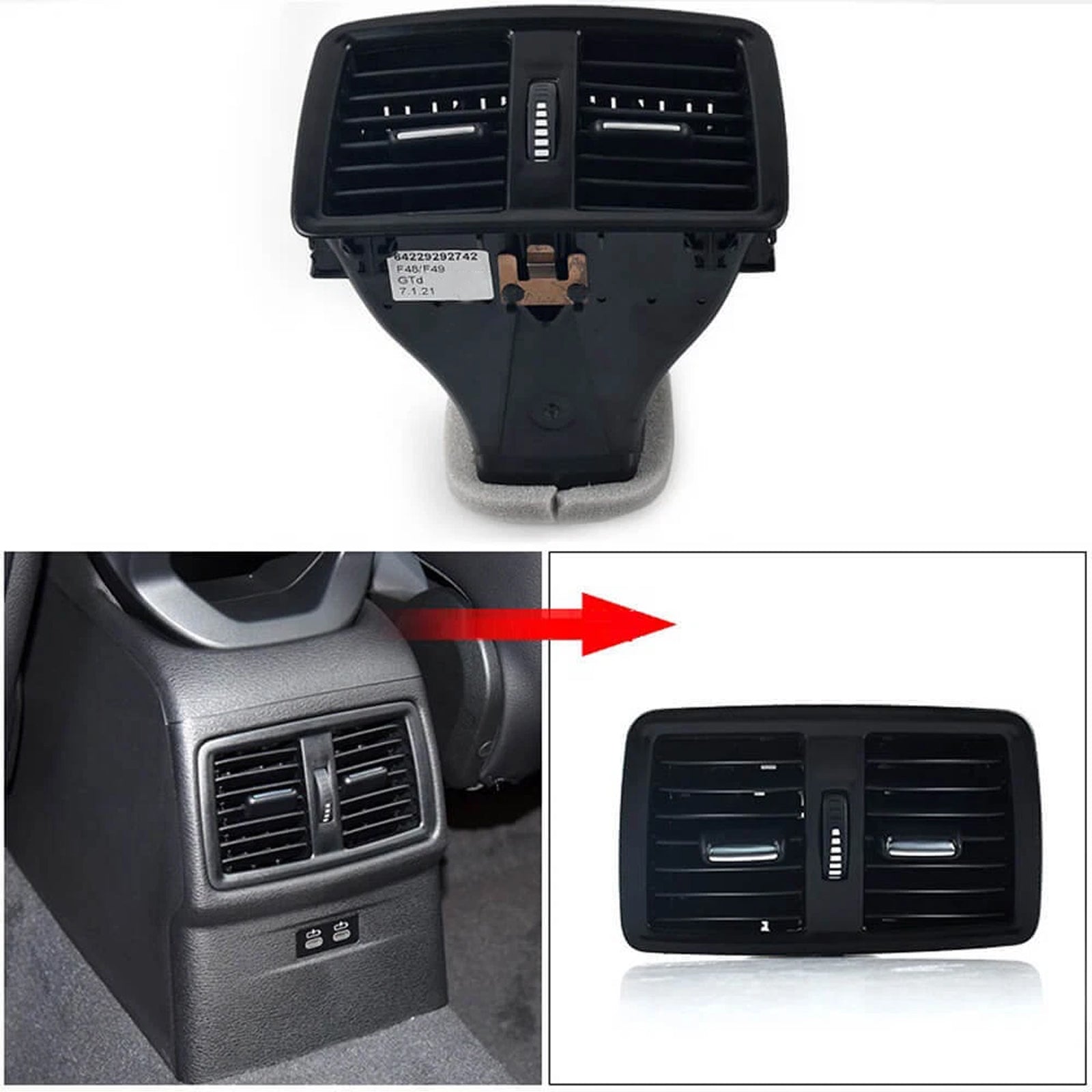 Ruudukko&Keskikonsolin takaosan ilmasuutin 64229292742 BMW X1 X2 F48 F49 F38 F39:lle