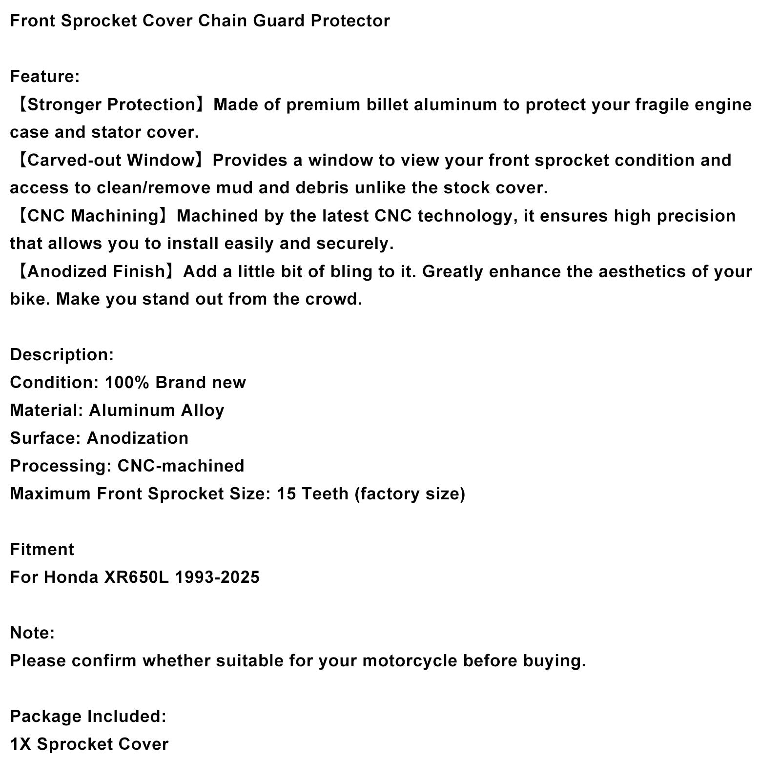 Protection de chaîne et cache-pignon avant pour Honda XR650L (1993-2025)