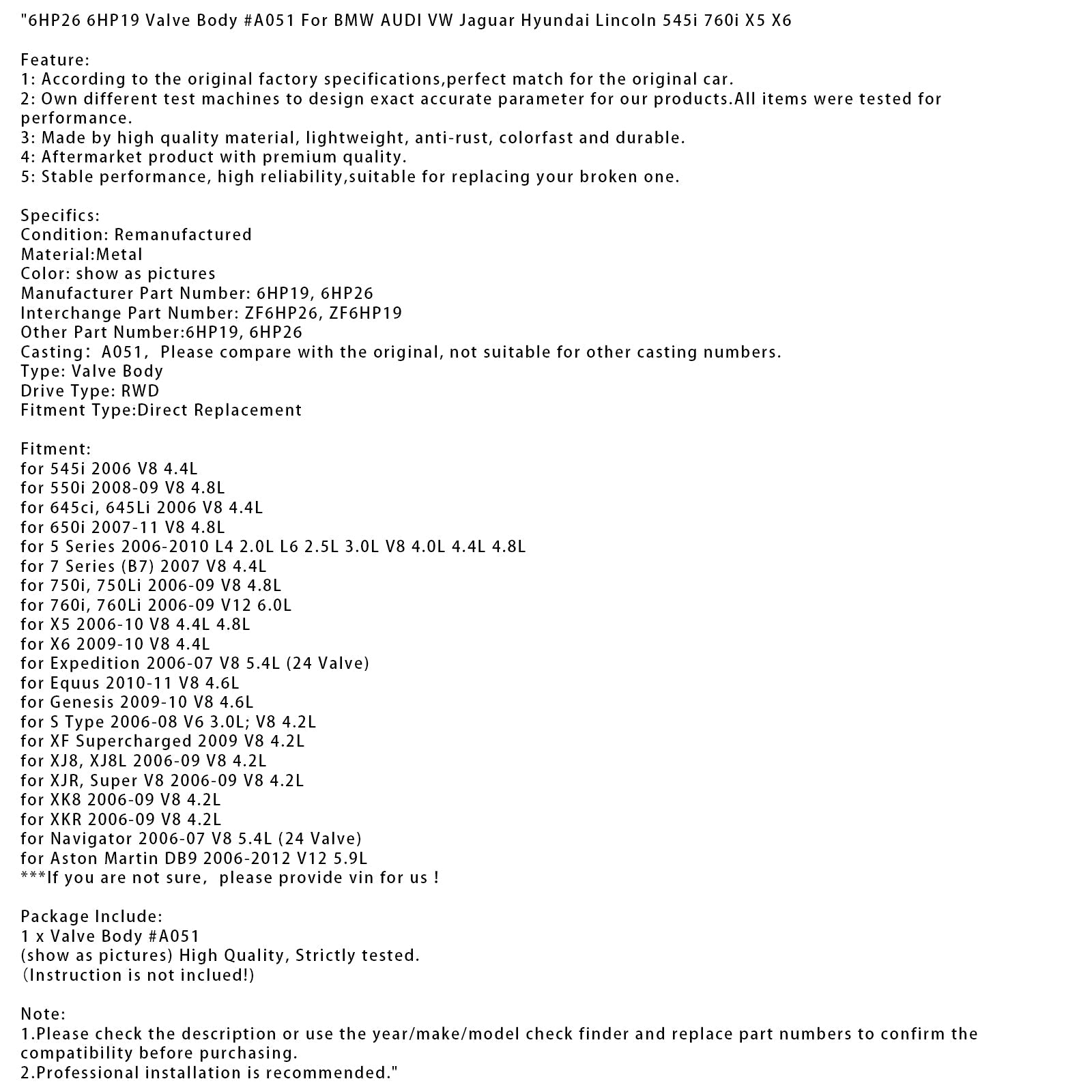 Klephuis 6HP26 6HP19 #A051 voor BMW AUDI VW Jaguar Hyundai Lincoln 545i 760i