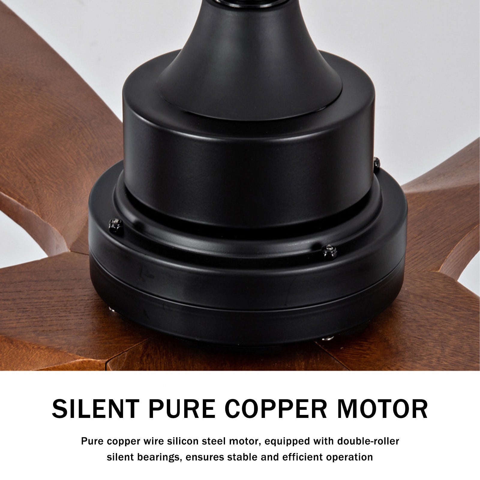 Ventilateur de Plafond Silencieux 60" avec Éclairage – Pales en Bois Massif pour Grandes Pièces, Télécommande/App