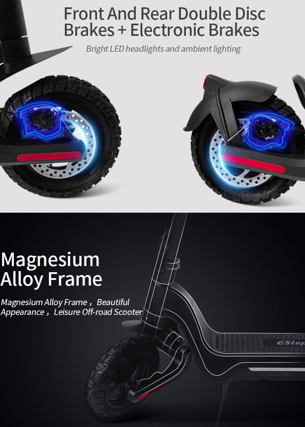 SCOOTER ÉLECTRIQUE 800W PLIANT E-SCOOTER GAMME 50KM 10" HORS ROUTE 15AH 45KM/H