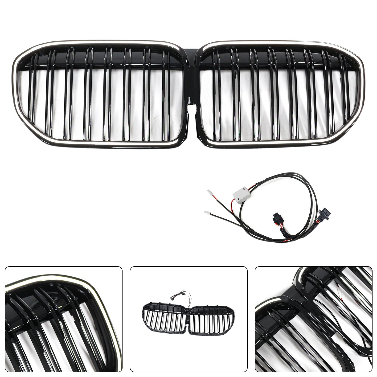 Grille de calandre avant noire brillante à double lamelles pour BMW Série 7 G11 G12 2019-2022