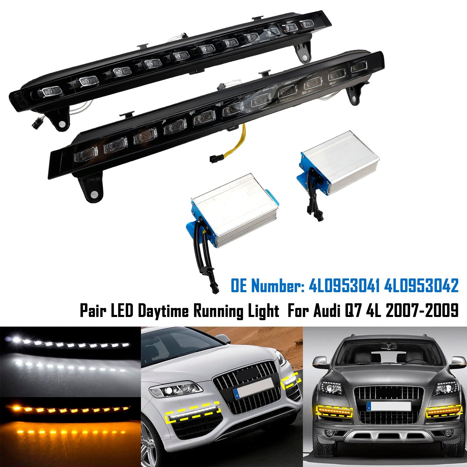 Paire de feux diurnes à LED pour Audi Q7 4L 2007-2009 4L0953041 4L0953042
