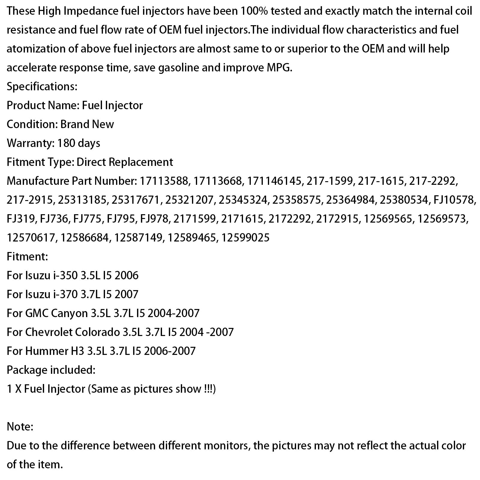 1 12589465 polttoaineen ruiskutus Hummer H3: lle ja Chevrolet Trailblazer Coloradolle