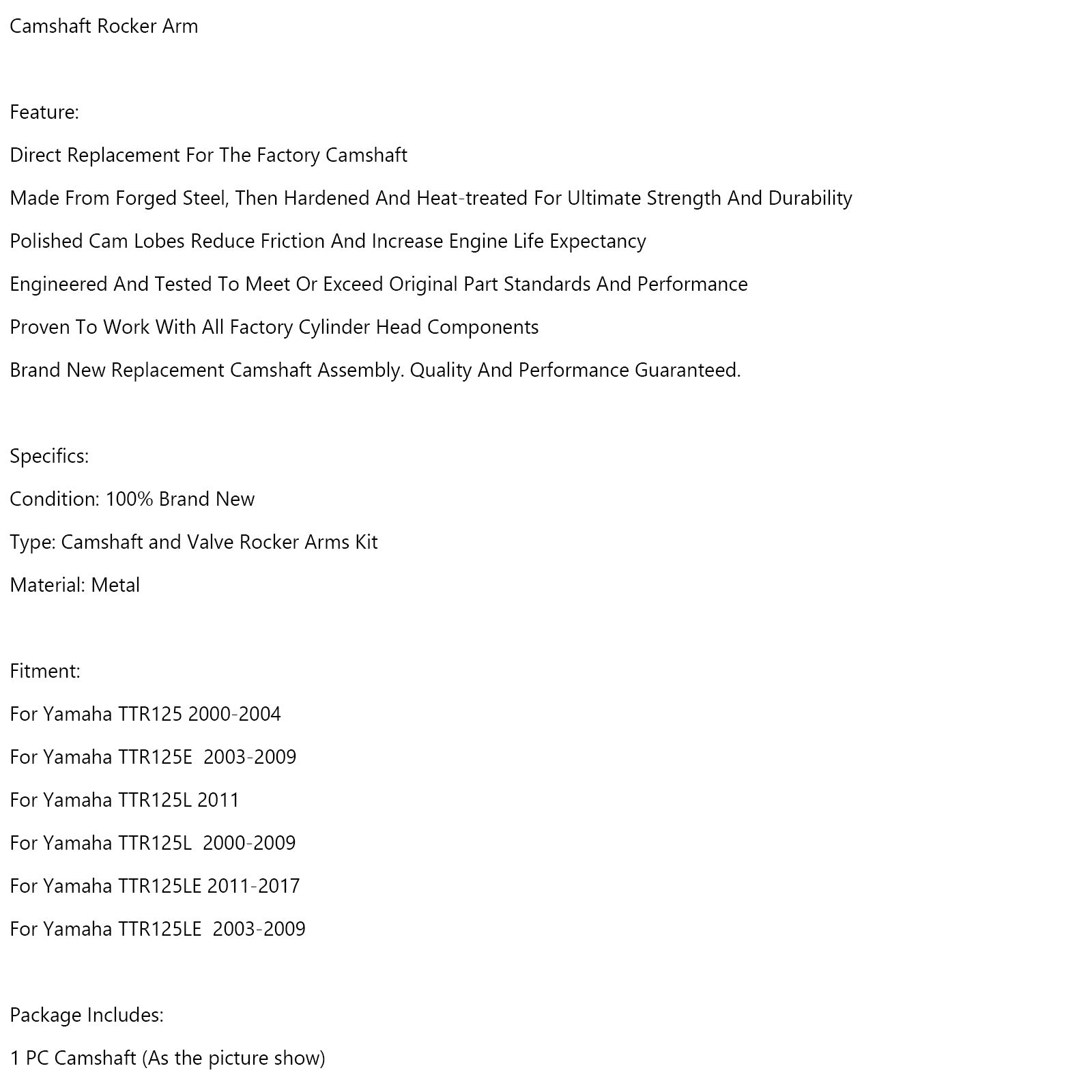 Wahacz wałka rozrządu dla Yamaha TTR125 TTR125E TT-R125 TTR125L TTR125LE