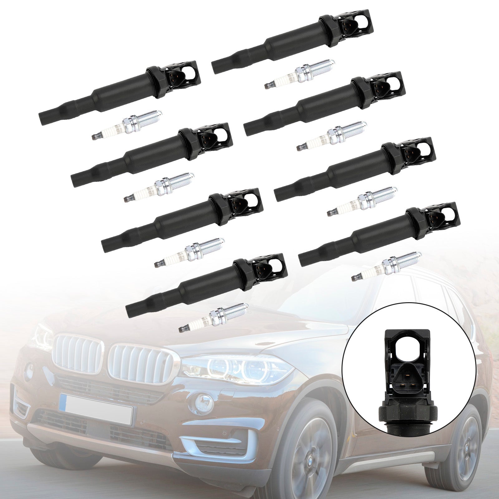Lot de 8 bobines d'allumage et bougies d'allumage UF592 pour BMW 550 650 750i X5 X6 4.4L