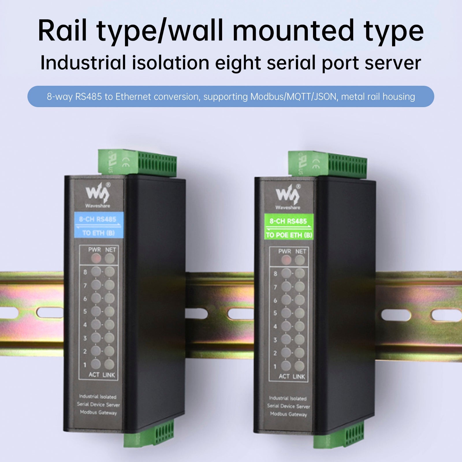 Modulo di porta seriale industriale isolato, gateway Ethernet RS485 a RJ45 in otto tracce