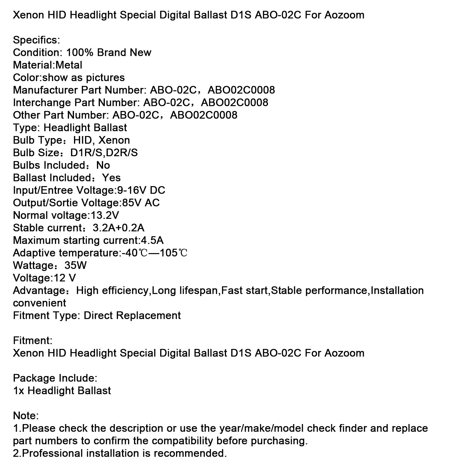 Ballast digital especial para faros con Xenon HID D1S ABO-02C