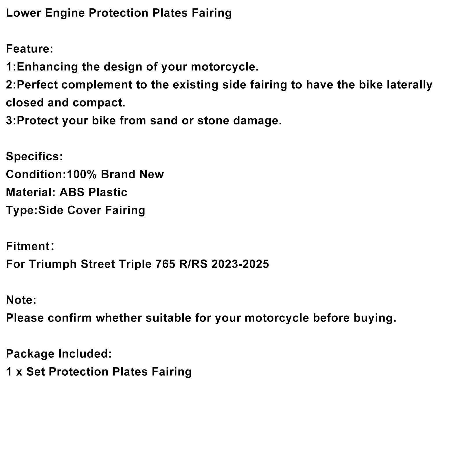 Carénage de protection de bas de caisse pour moteur Street Triple 765 R/RS 2023-2025