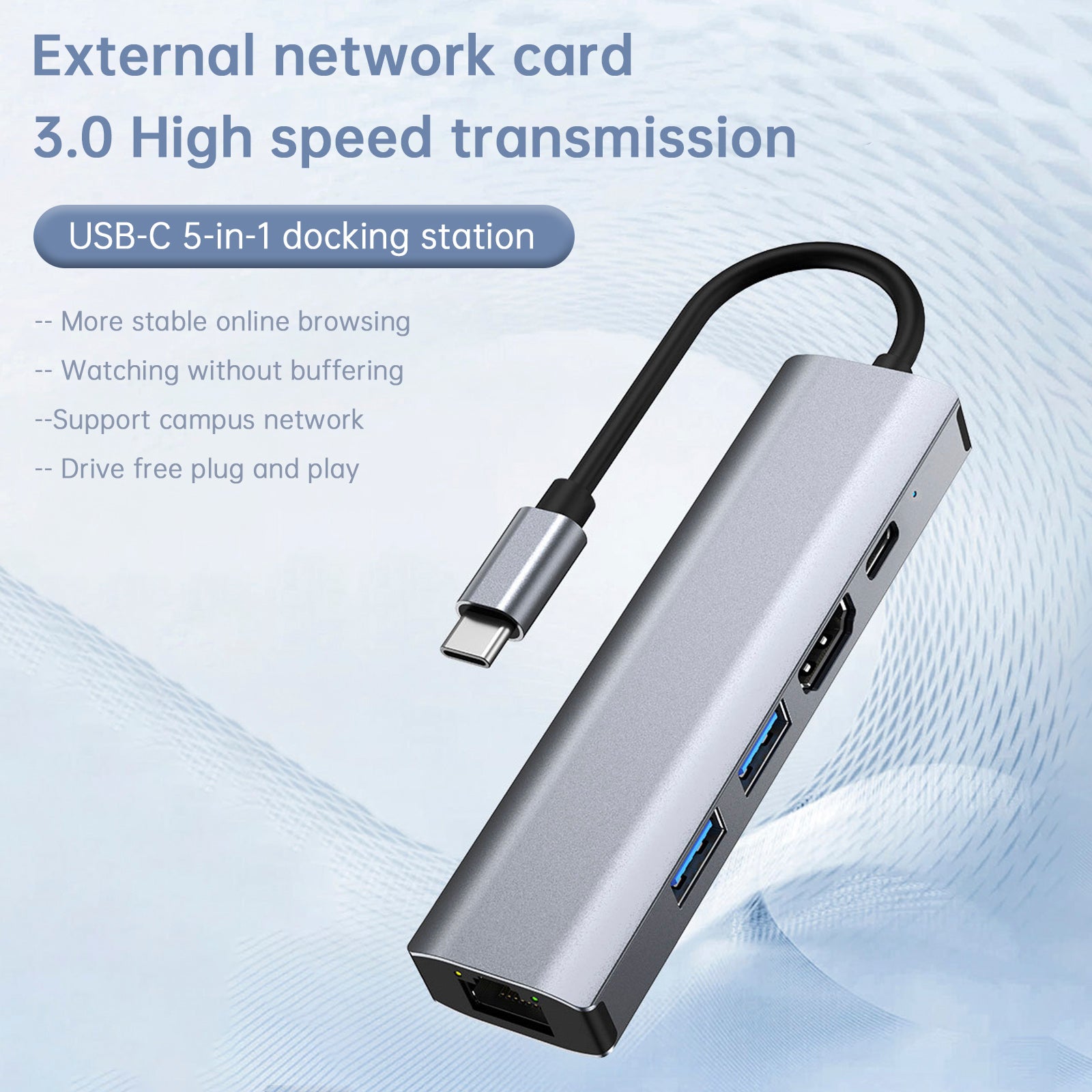 5 en 1-type-C a USB 3.0*1 + USB 2.0*1 + PD100W/USB-C Datos + HDMI + Card 100m para iPad para iPad