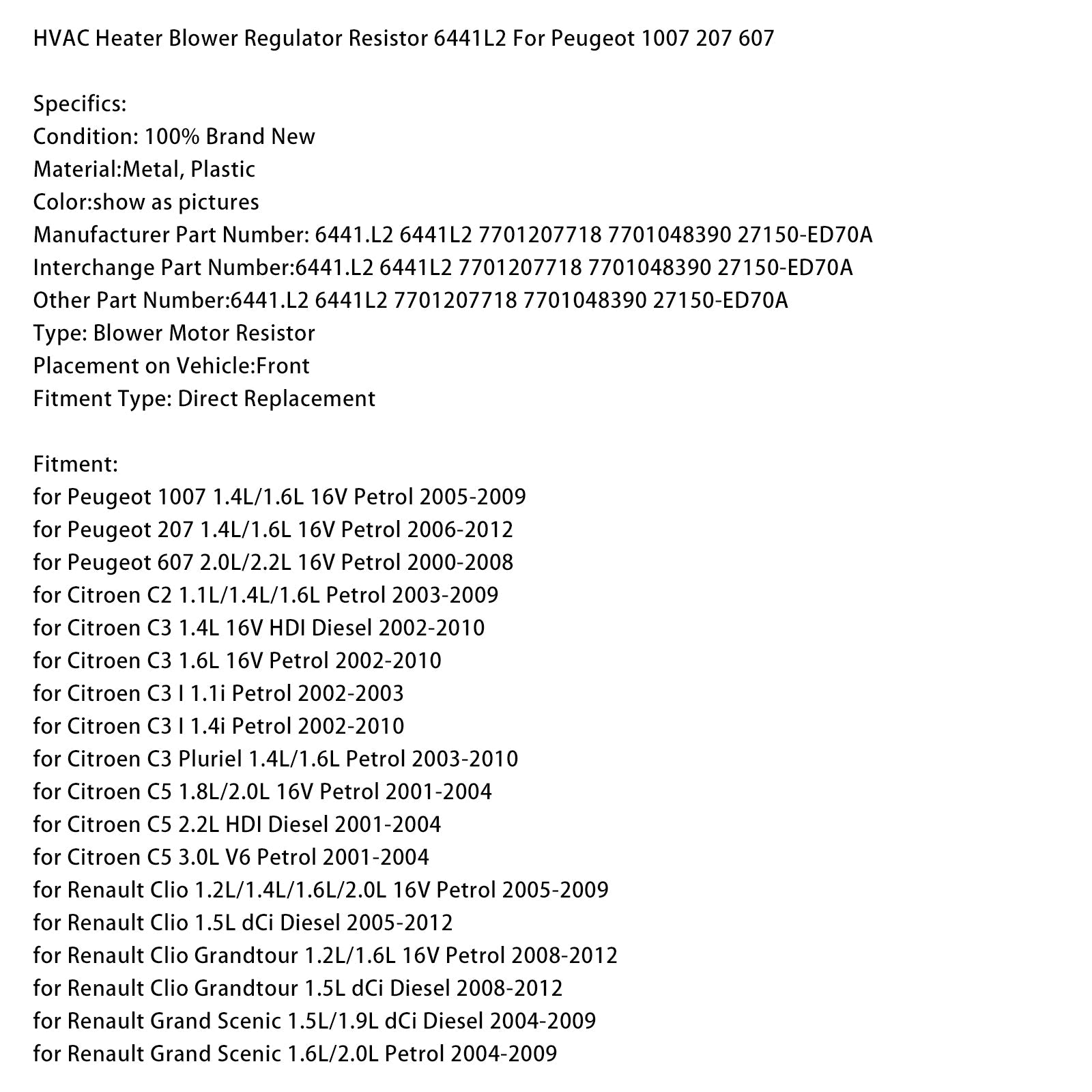 Upor regulatorja ventilatorja grelnika HVAC 6441L2 za Peugeot 1007 207 607