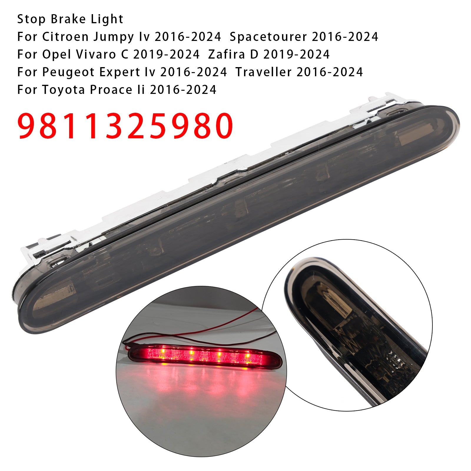 Światło stop LED tylne 9811325980 do Citroëna Jumpy i Peugeot Expert, czarne