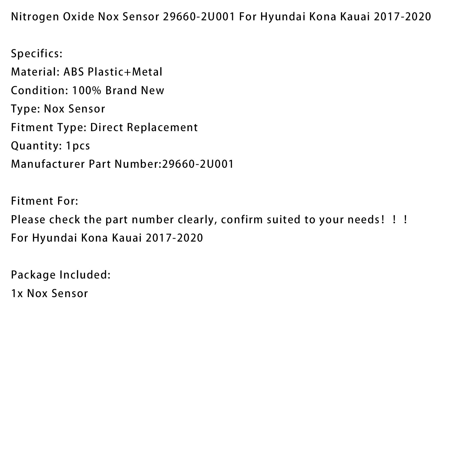 Senzor dušikovega oksida (NOx) Hyundai Kona Kauai 2017-2020, številka dela 29660-2U001