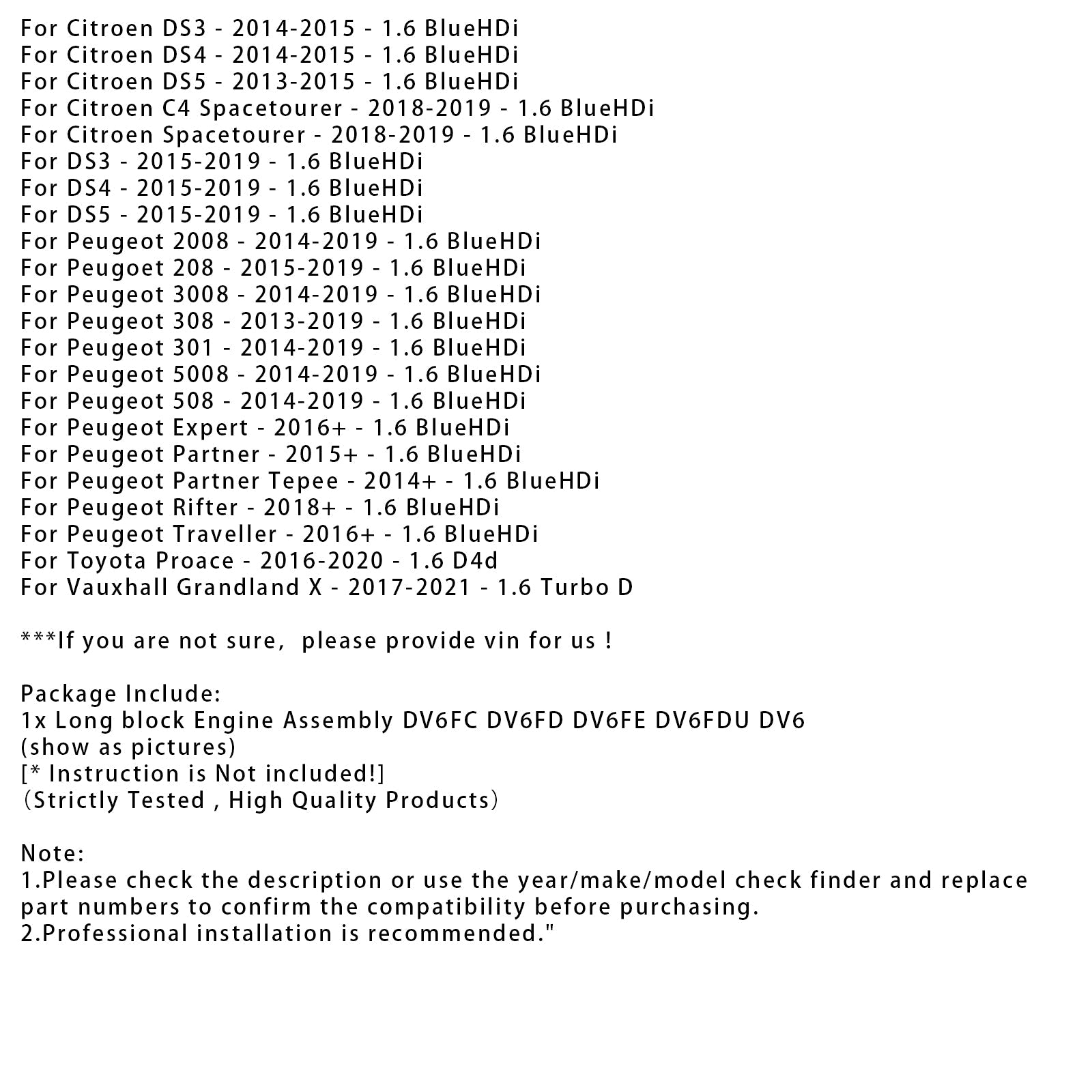 DV6FC DV6FD DV6FE DV6FDU DV6 blok motorja za Citroën Peugeot Vauxhall 1.6L