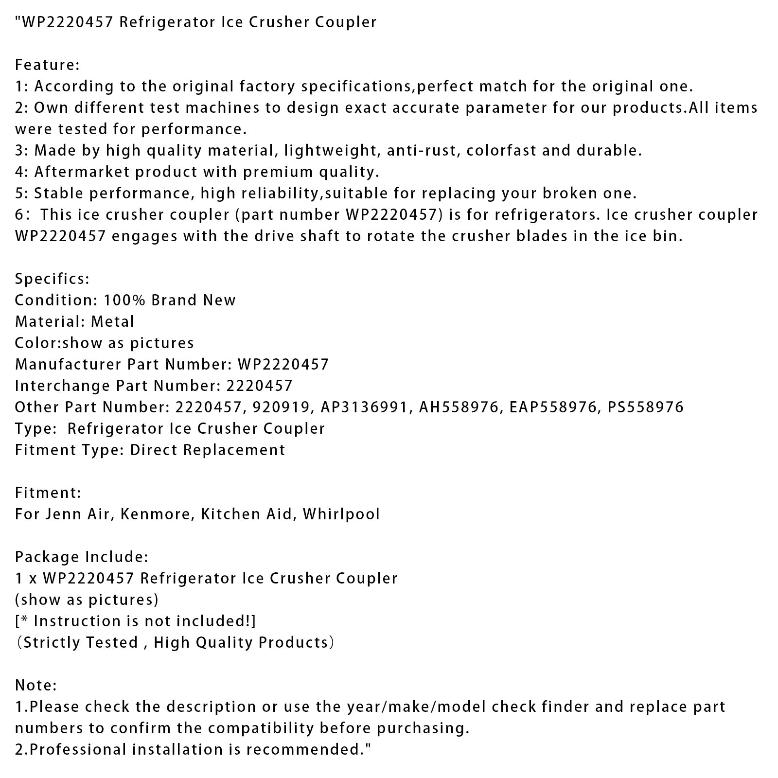 Jäämurskaimen kytkentä WP2220457 -jääkaapille