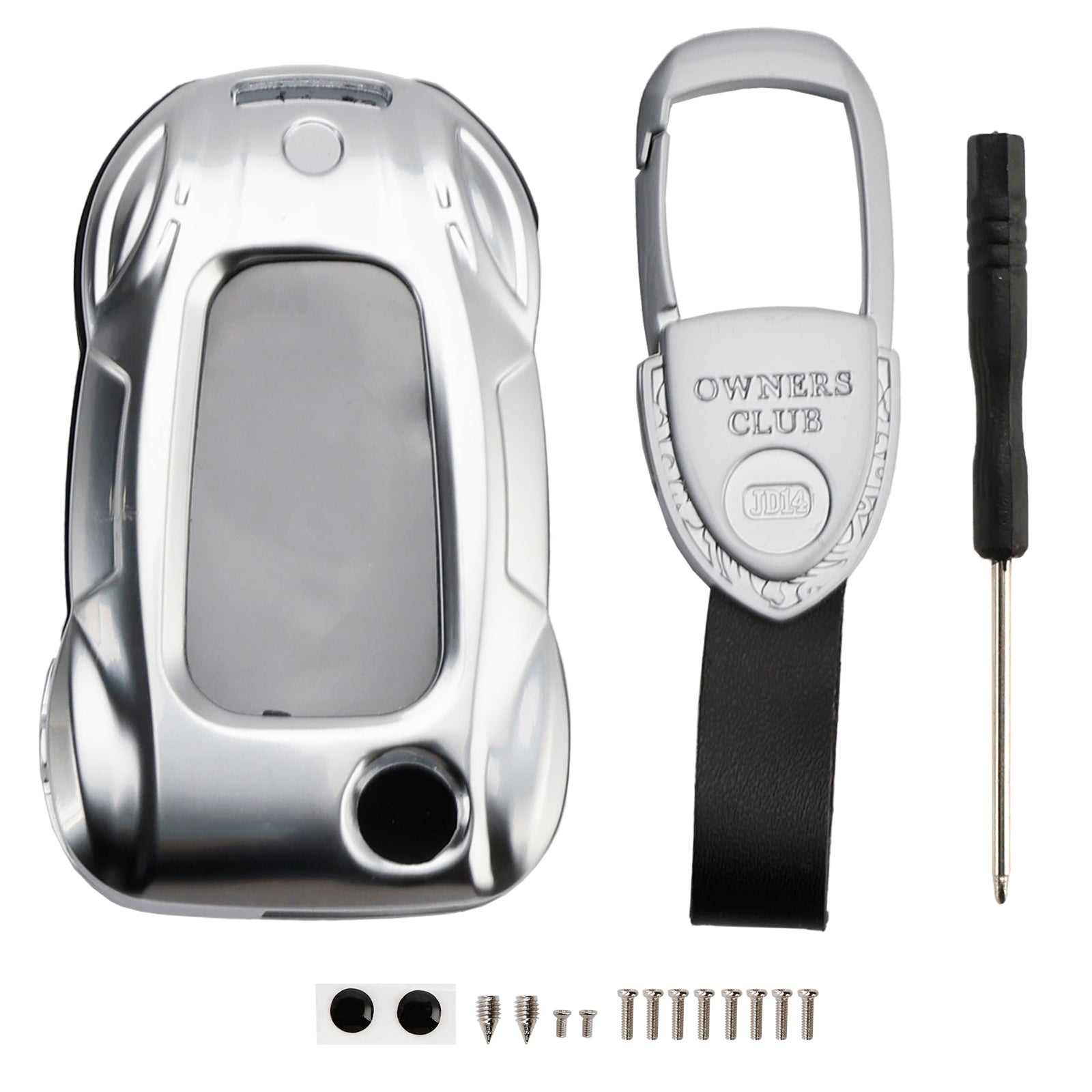 Custodia per chiave auto in pelle color argento in lega di zinco per VW Polo Skoda