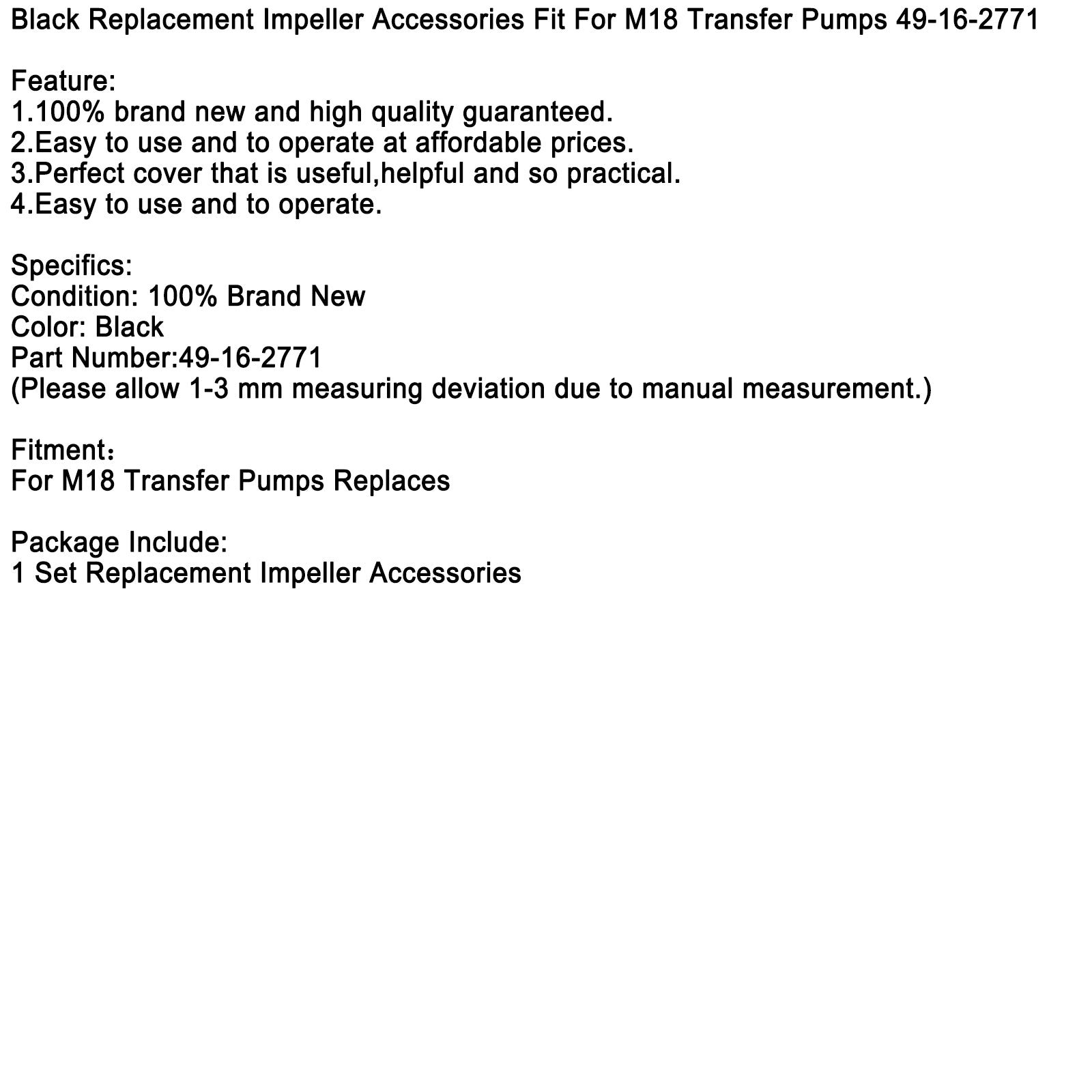 Mustat siipipyörän lisävarusteet, jotka sopivat M18 siirtopumppuihin 49-16-2771