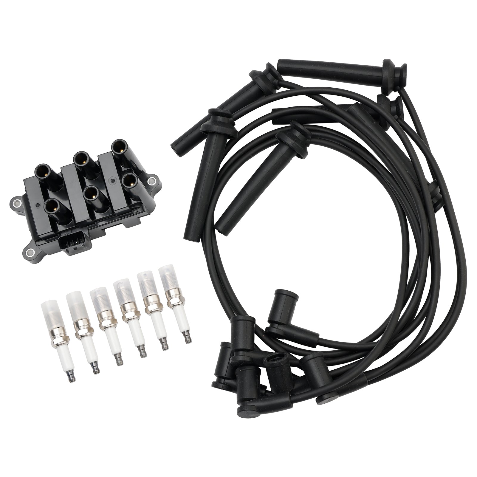 Sytytyspuola + 6 sytytystulppaa + 6 johtoa Ford F-150 Heritage V6 4.2L 2004 FD498 5F2Z-12029-AD 1F2118100