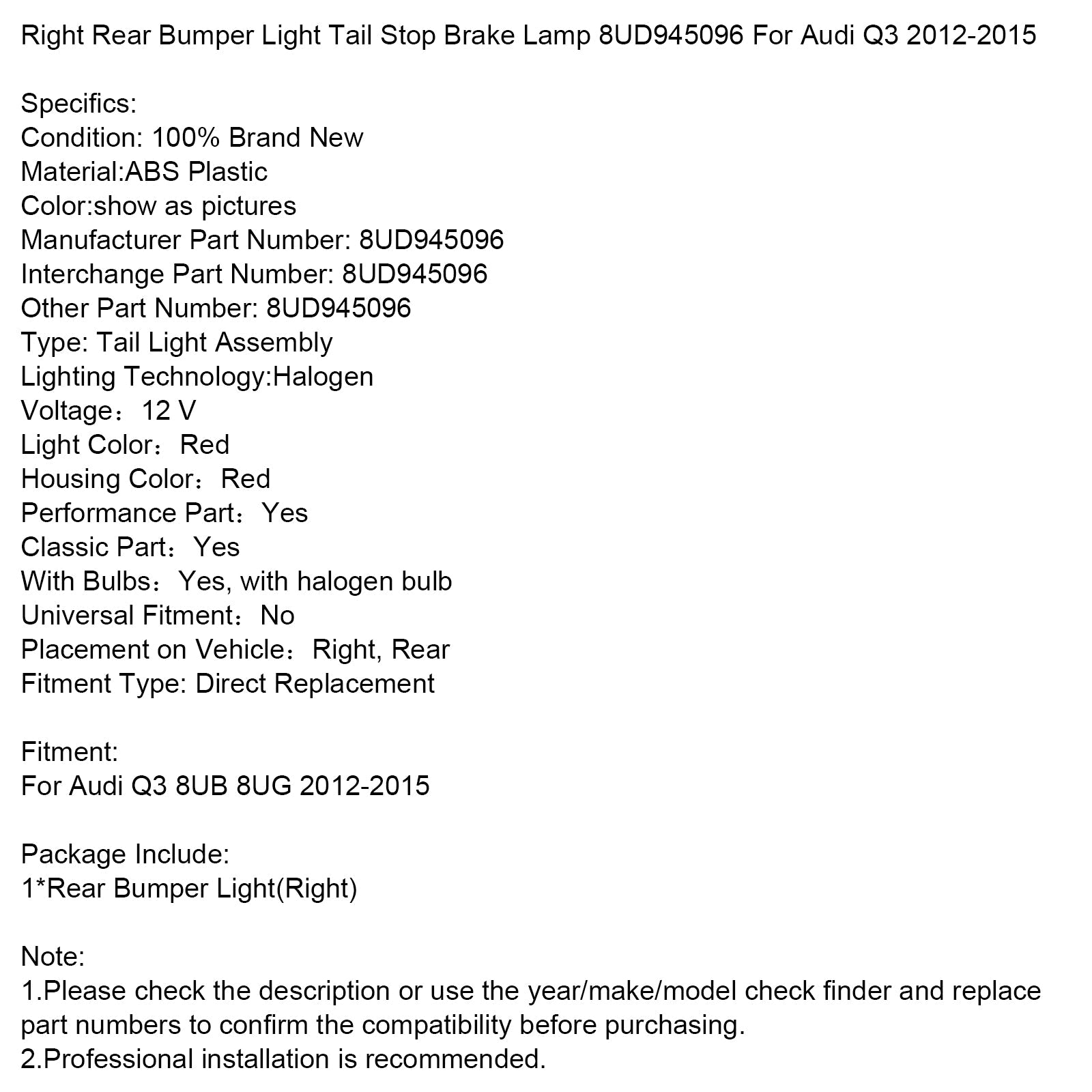 Prawy tylny przystanek dla Audi Q3 2012-2015 8UD945096