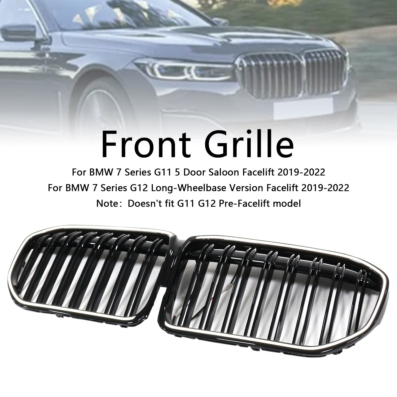 Grille de calandre avant noire brillante à double lamelles pour BMW Série 7 G11 G12 2019-2022