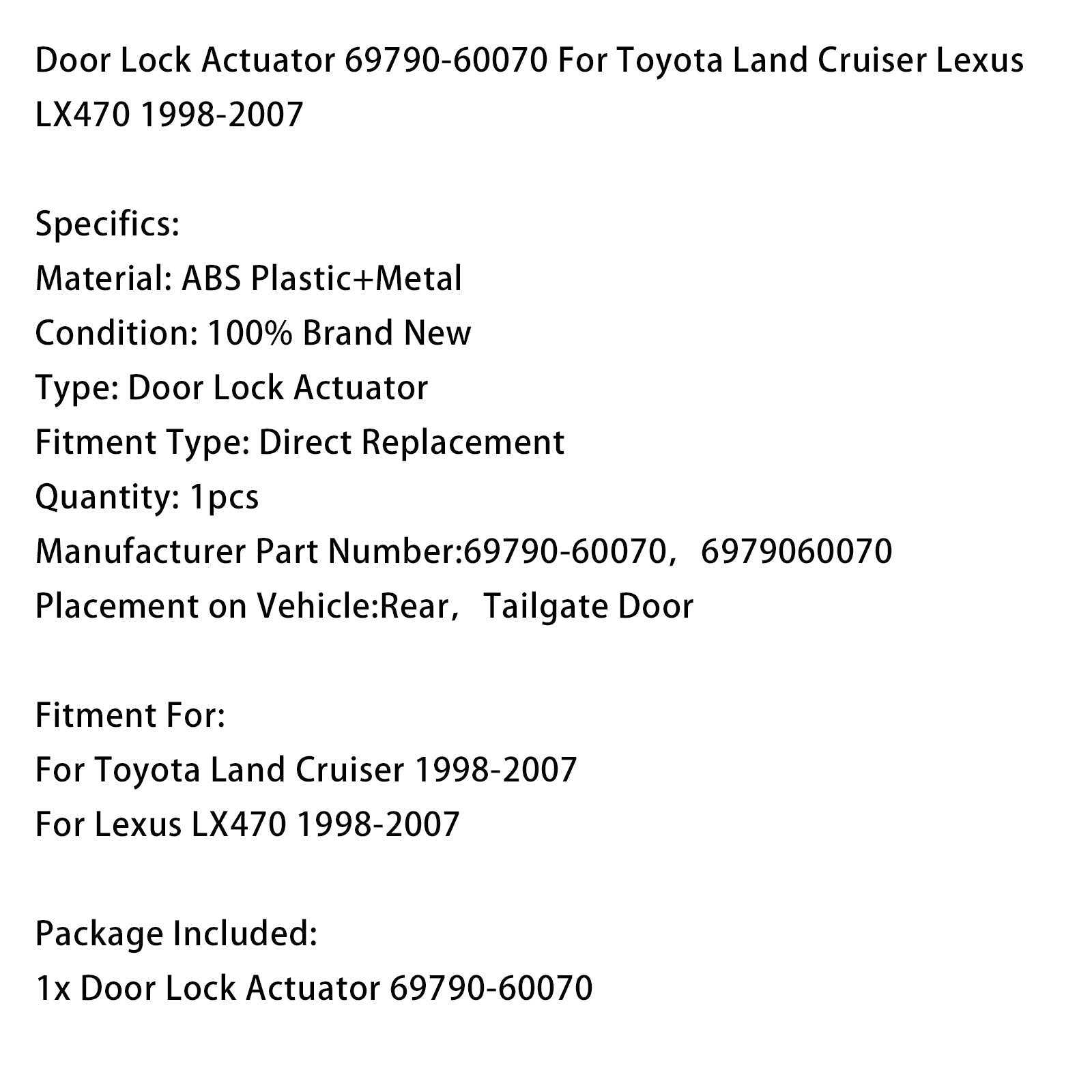 Oven lukon toimilaite Toyota Land Cruiser Lexus LX470 1998-2007 69790-60070