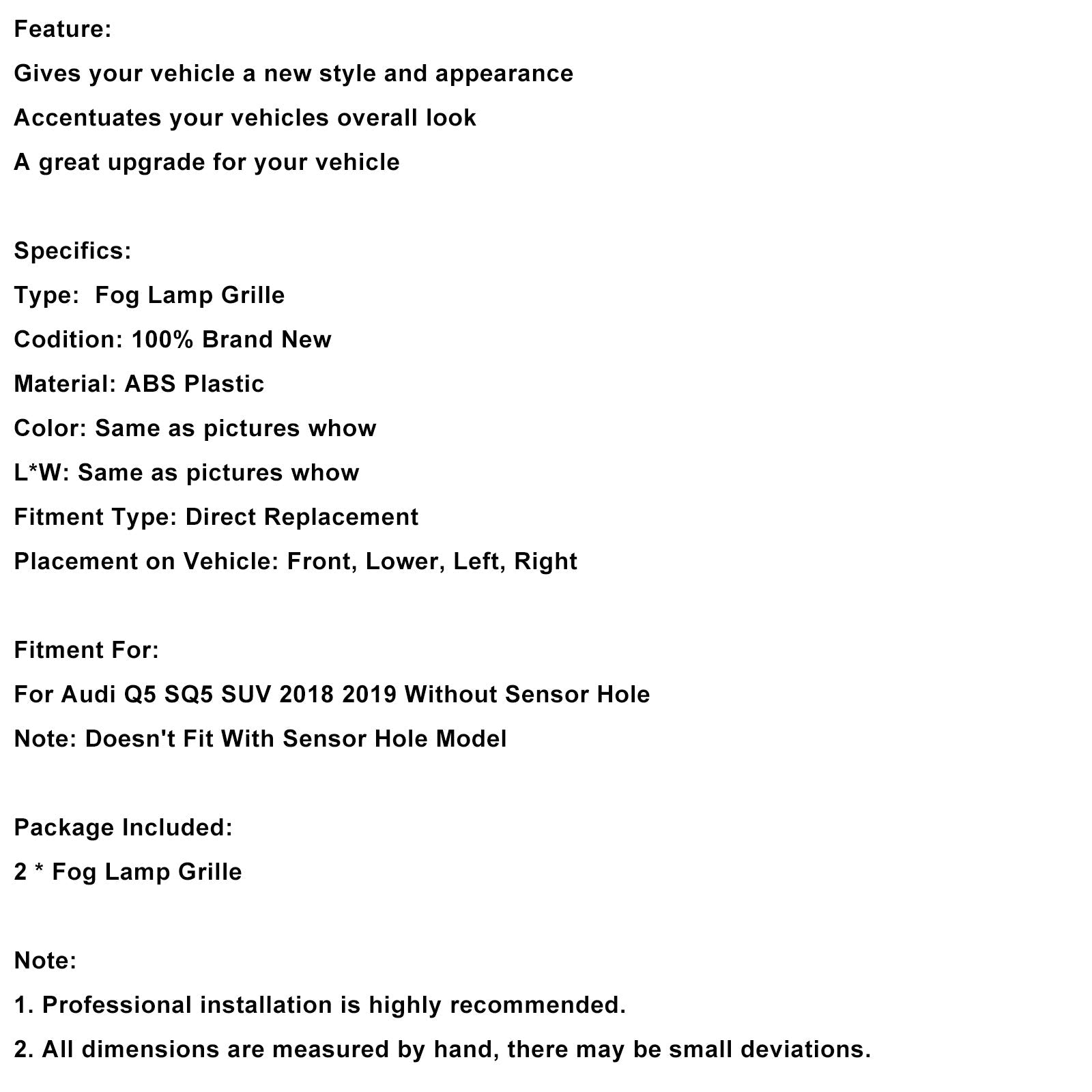 Grille de protection des phares antibrouillard avant en nid d'abeille noire pour Audi Q5 SQ5 2018 2019