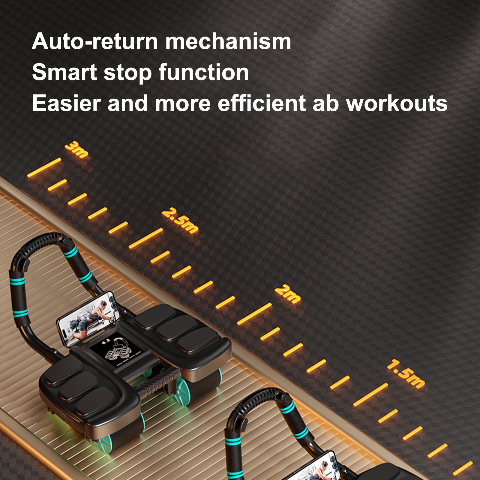 Roue abdominale noire à rebond automatique et support coudé portable pour gymnastique à domicile – Stabilité à 4 roues avec chronomètre, entraîneur de gainage parfait pour hommes et femmes
