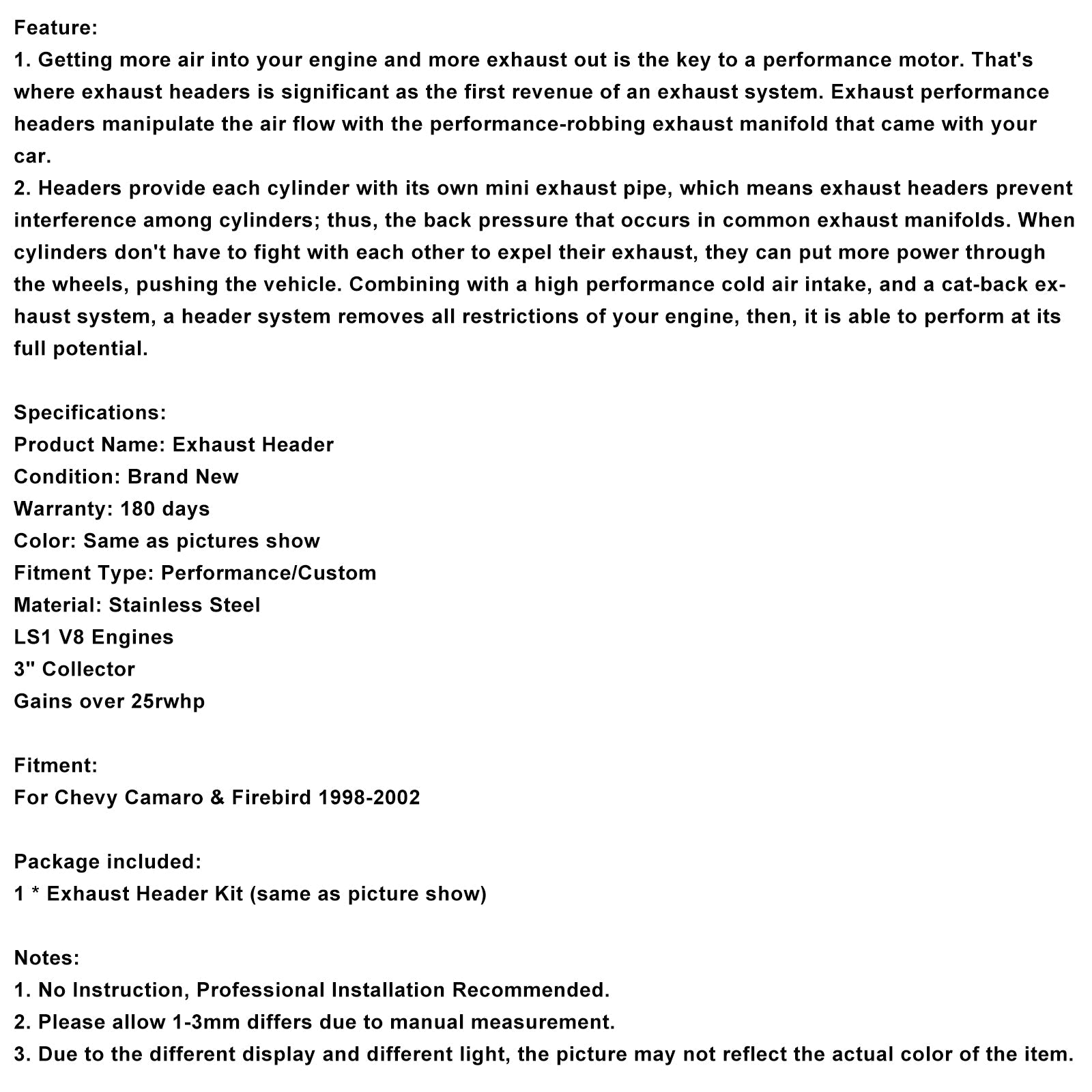 Kolekcjoner' Wydech do Chevroleta LS1 Camaro Race Version F-Body 1-7/8