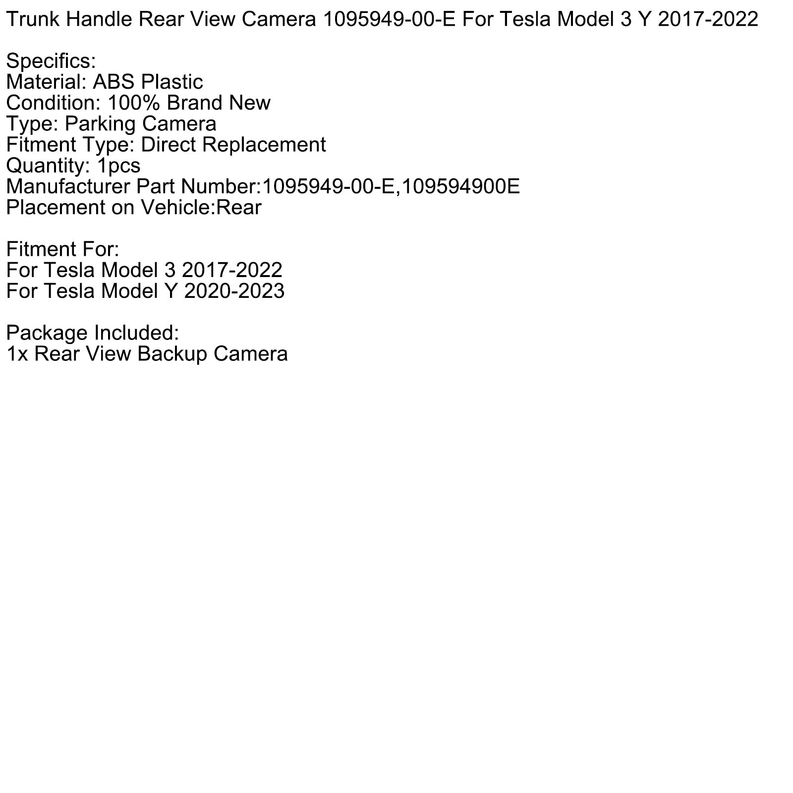 Oververska kamera za zadnji prtljažnik 1095949-00-E za Tesla Model 3 Y 2017-2022