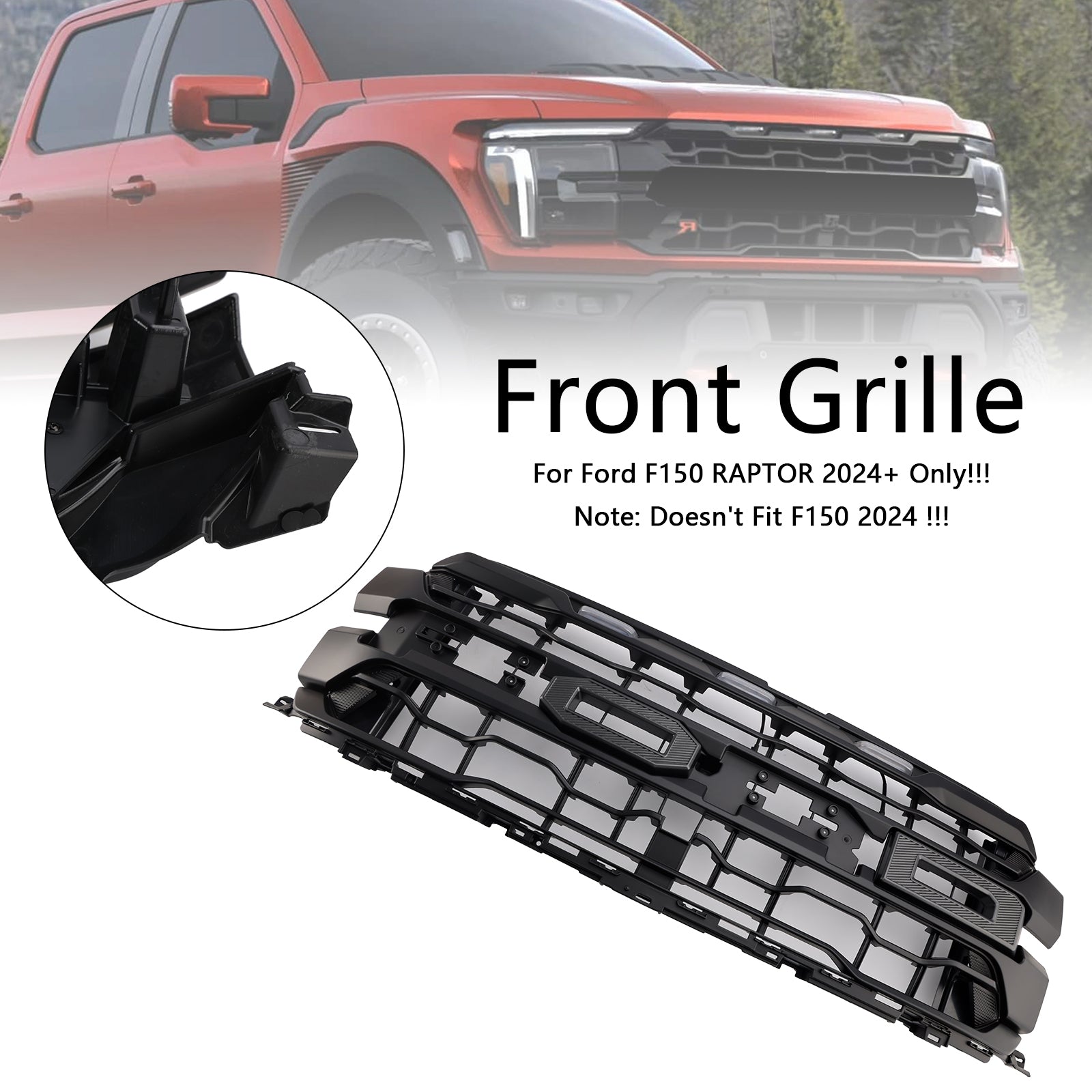 Grille de pare-chocs avant noire compatible avec Ford F150 RAPTOR 2024+ uniquement