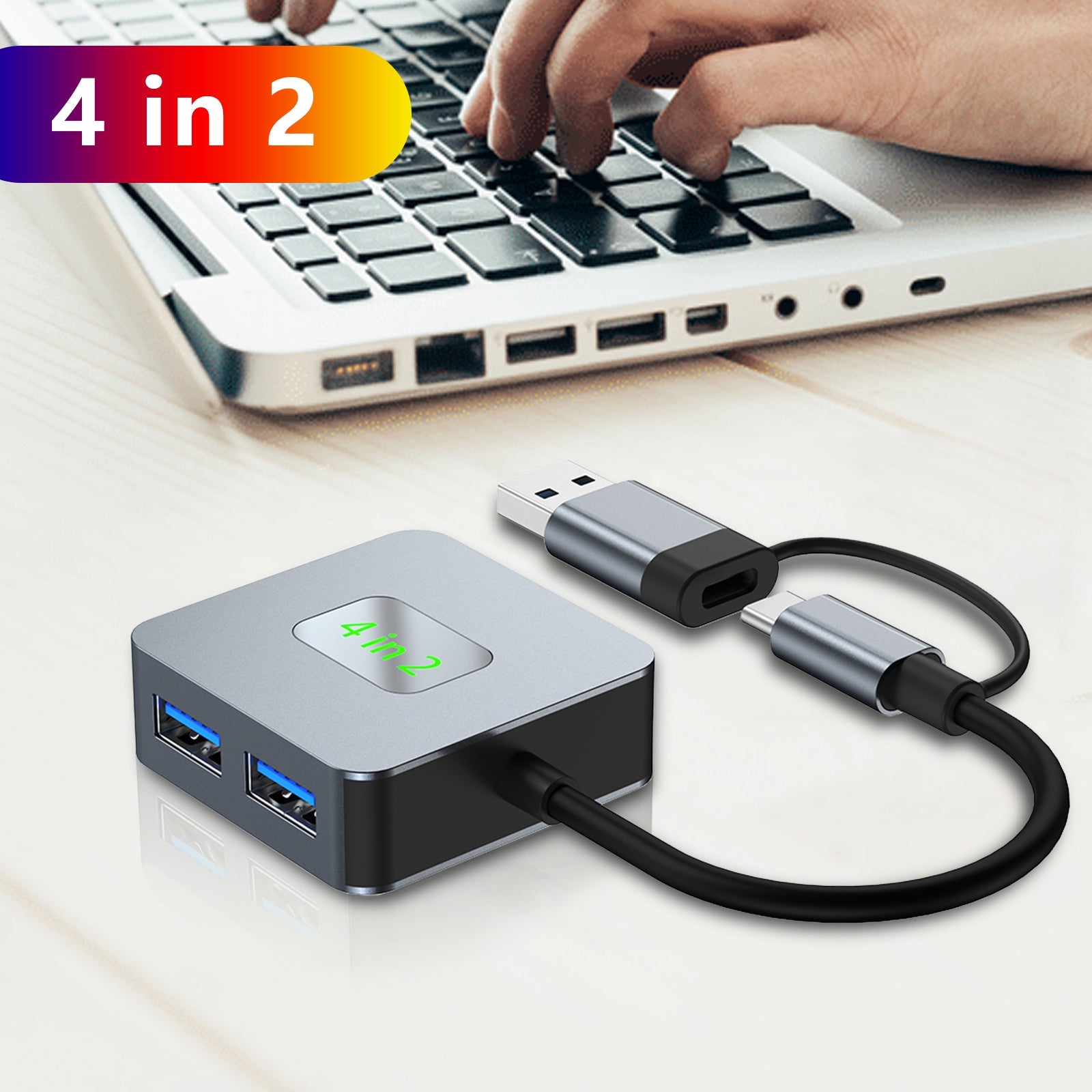 4 in 2 Type-C + USB naar USB3.2*4 Interface Hub-adapter voor MacBook iPad 15