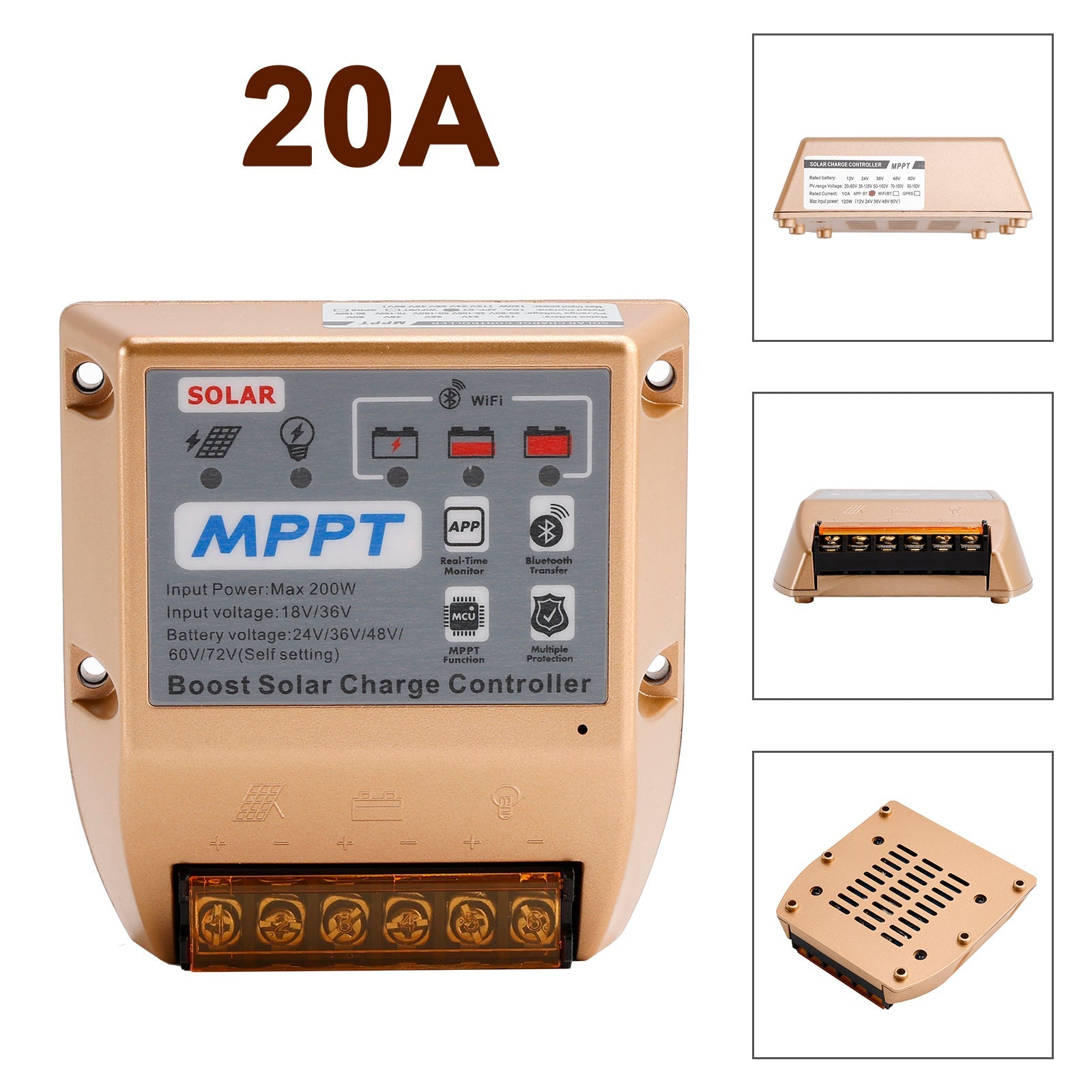 Contrôleur solaire MPPT Boost 10 A/20 A/30 A 24 V, 36 V, 48 V, 60 V, 72 V, application mobile, contrôle intelligent