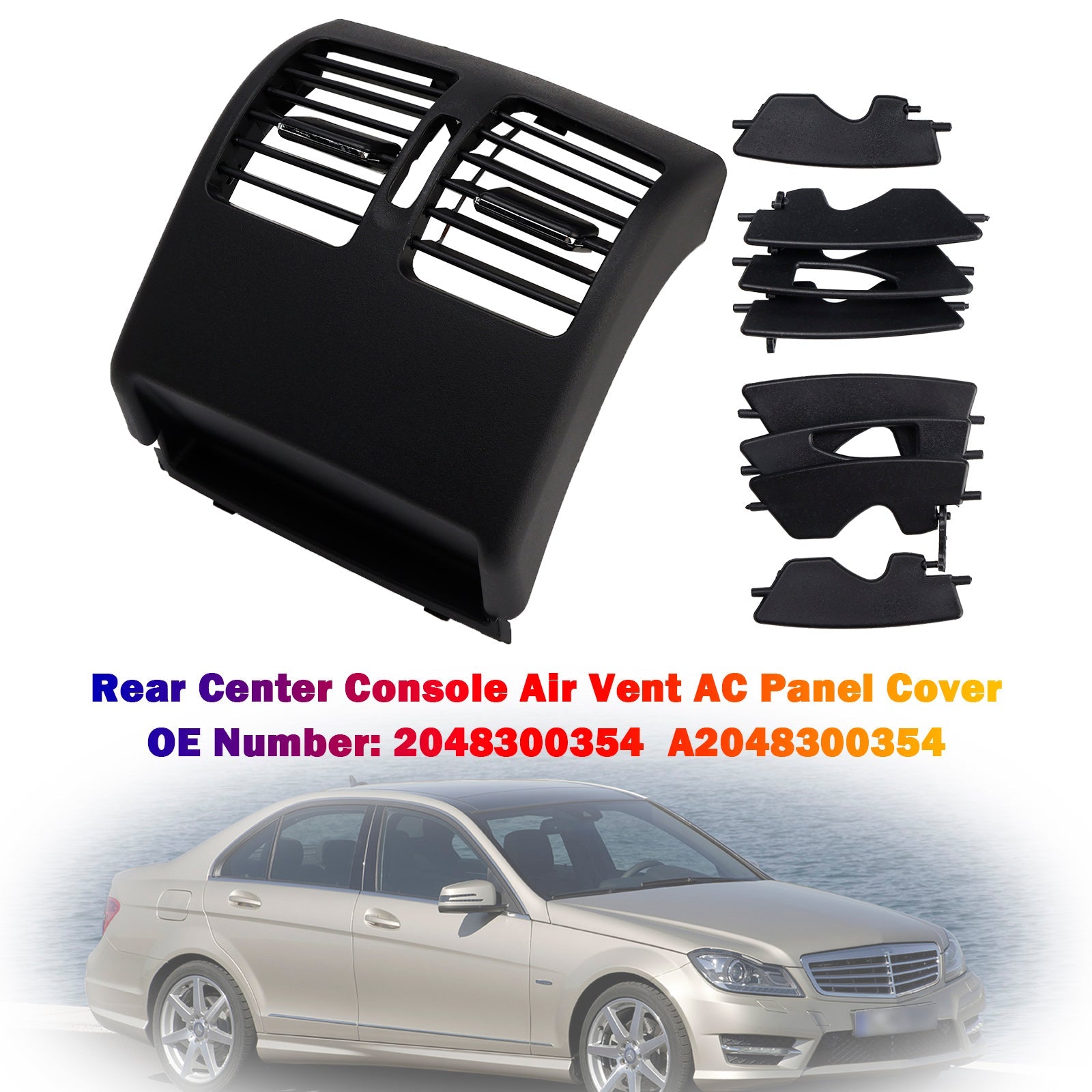 Zwarte afdekking voor het ventilatierooster achterin de middenconsole van een Mercedes-Benz C-Klasse. W204 (2007-2014).