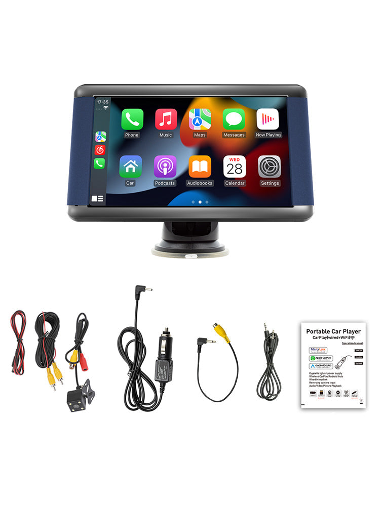 7 inch draagbare auto MP5-speler Bluetooth-monitor Draadloos Carplay + 4 LED-camera's