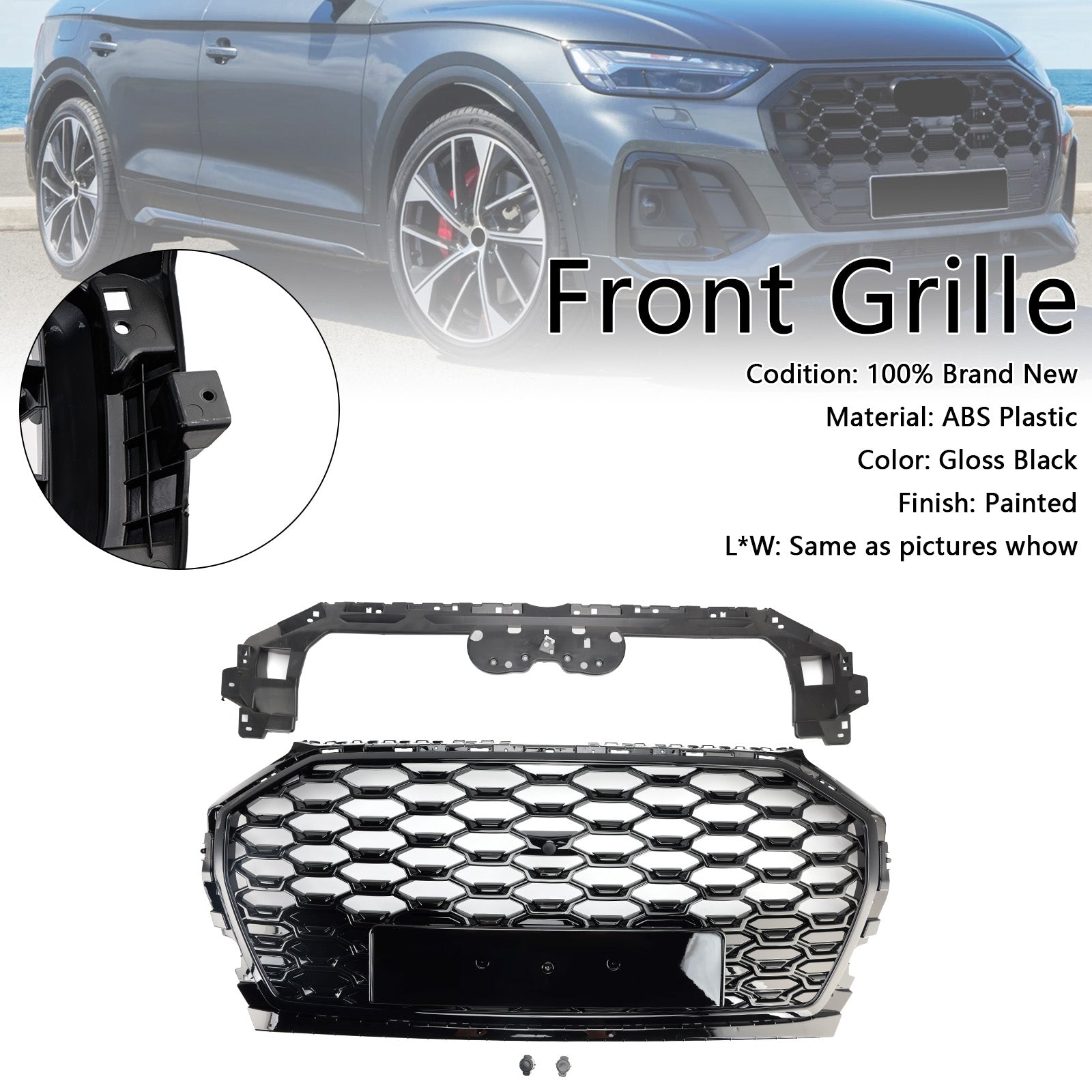 RSQ5 Style Front Honeycomb Mesh Grill Grille Pour Audi Q5 SQ5 2021-2025