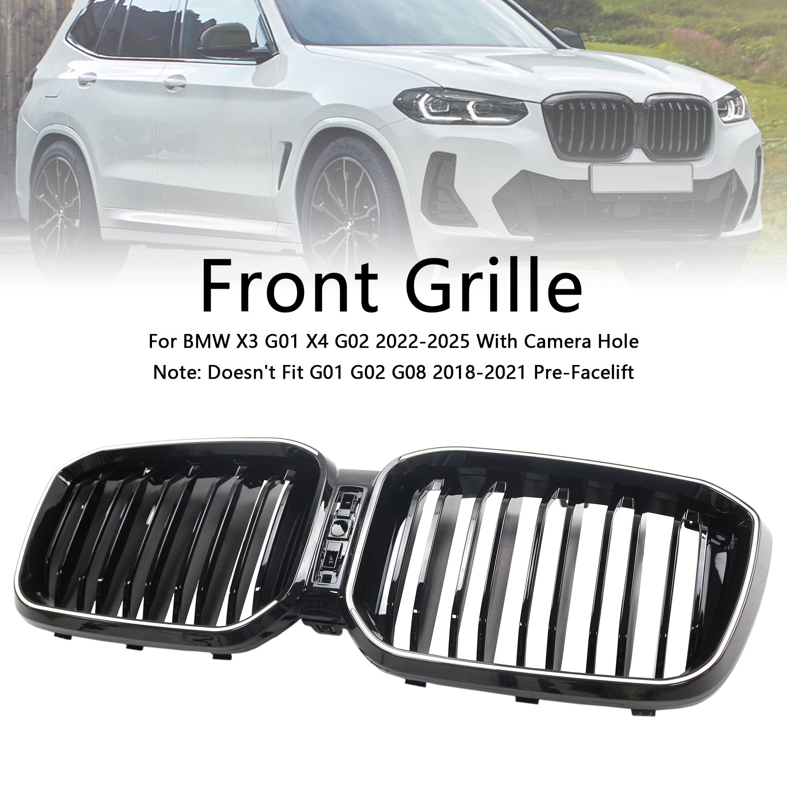 Grille de pare-chocs noire brillante à double lamelles pour BMW X3 G01 X4 G02 2022-2025