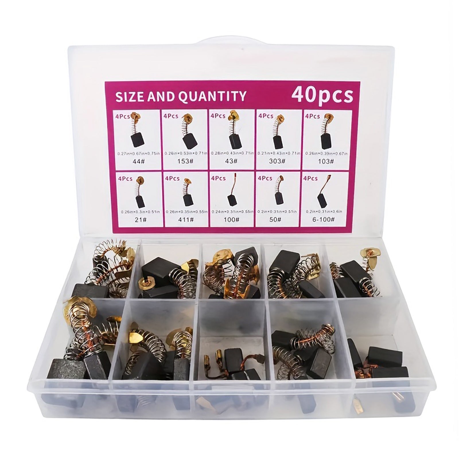 Lot de 40 balais de charbon pour moteur électrique, 10 tailles, pièce de rechange pour réparation d'outils électriques