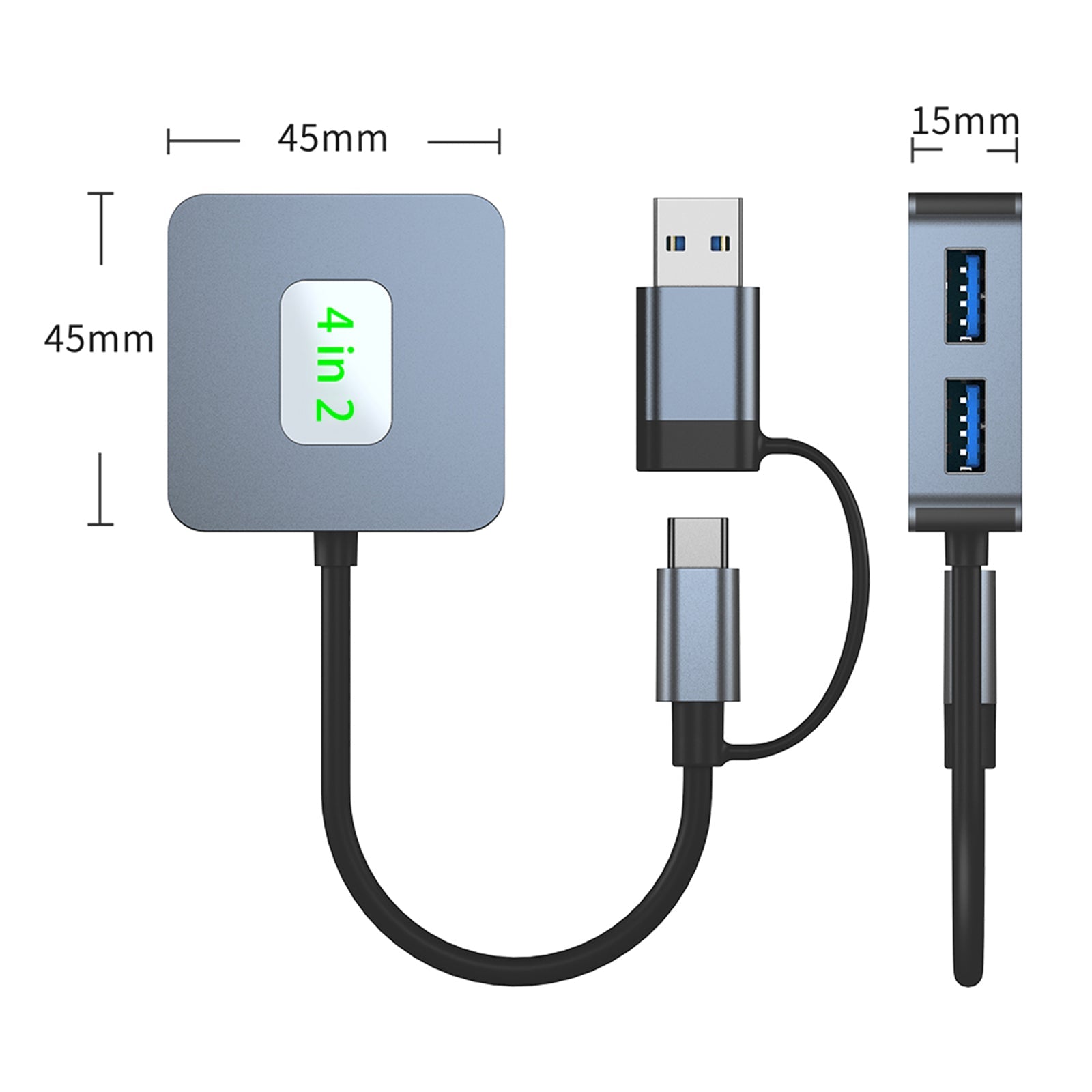 4 in 2 Type-C + USB naar USB3.2*4 Interface Hub-adapter voor MacBook iPad 15
