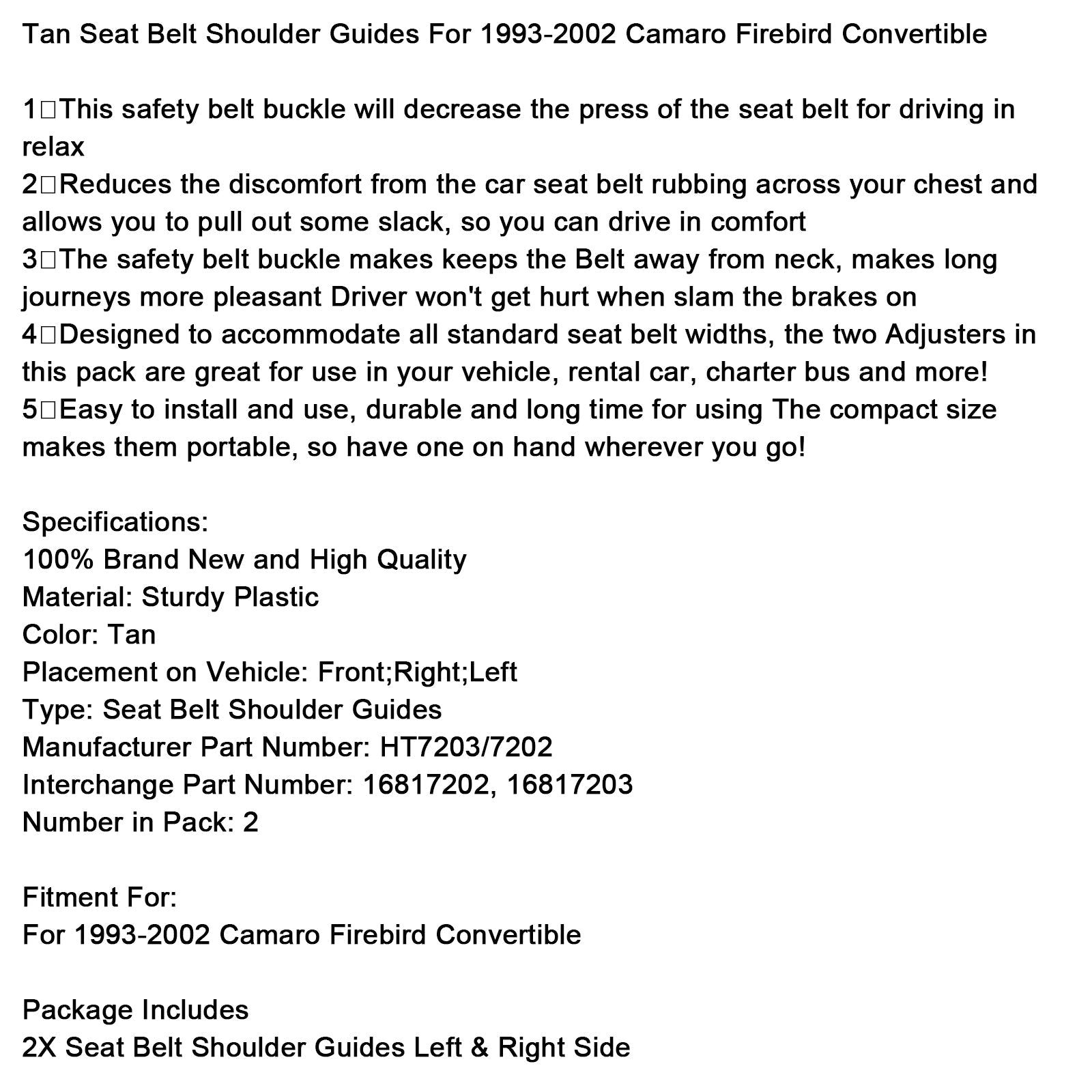 Handleidingen voor'beige schoudergordel voor Camaro Firebird cabriolet (1993-2002)