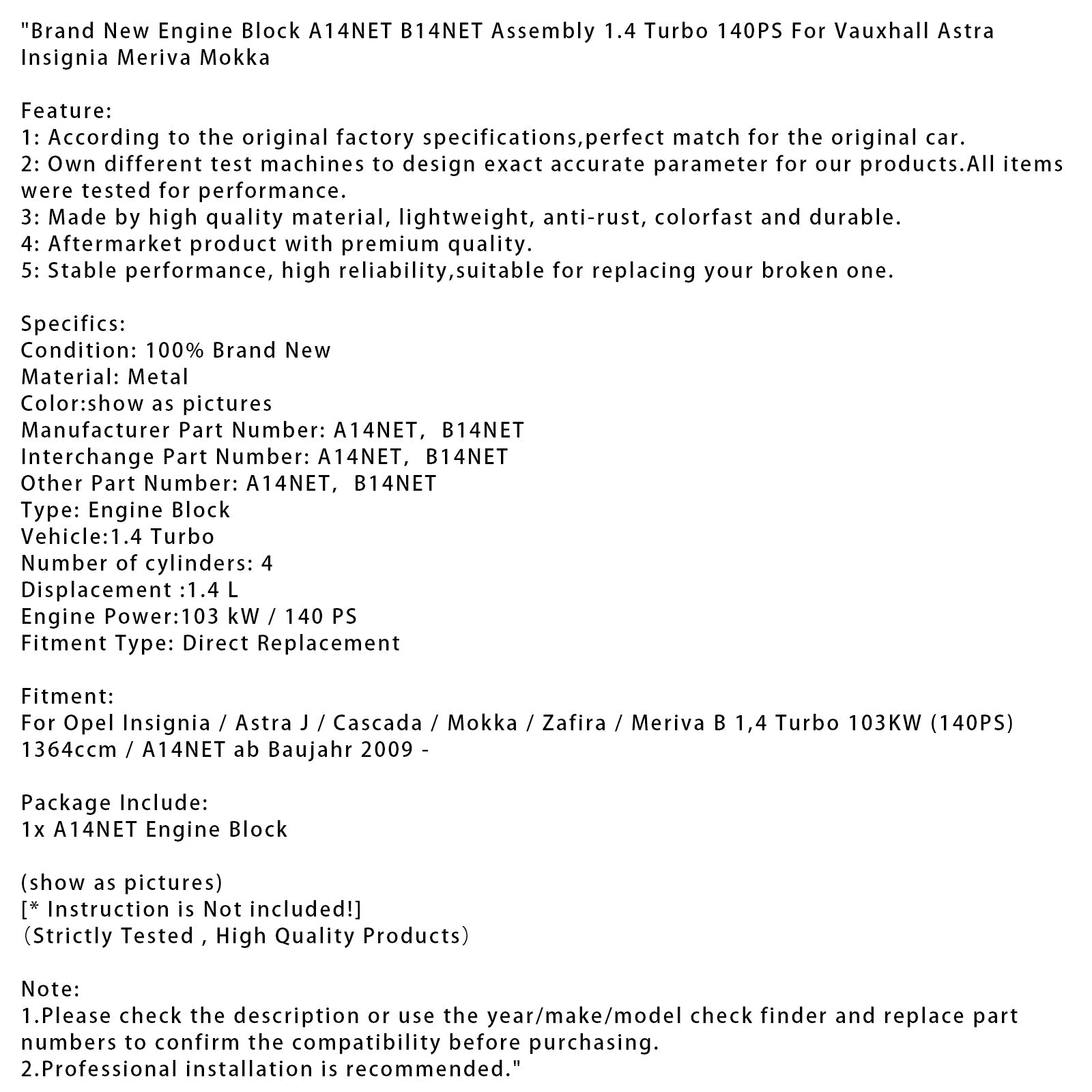 Nov motorni blok B14NET 1.4 Turbo 140 KM za Vauxhall Astra, Insignia in Meriva