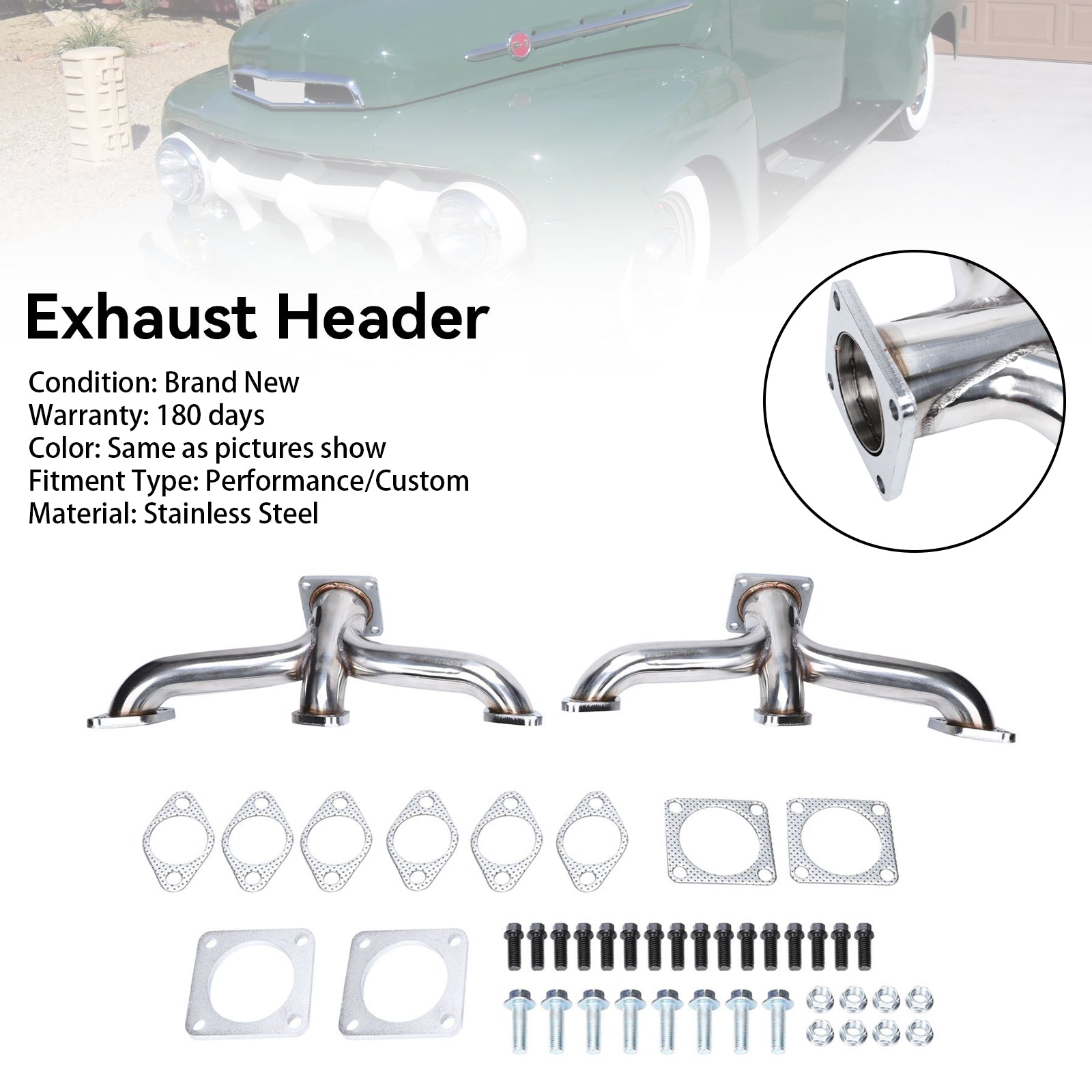 Encabezado de escape Shorty para recogida Ford Flathead V8 1932-1953 - Acero inoxidable