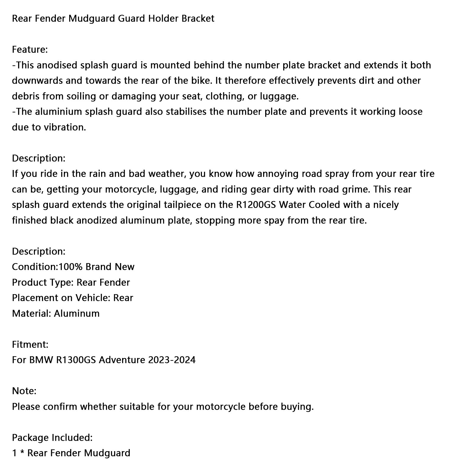 Supporto parafango posteriore per BMW R1300GS ADV 2023-2024