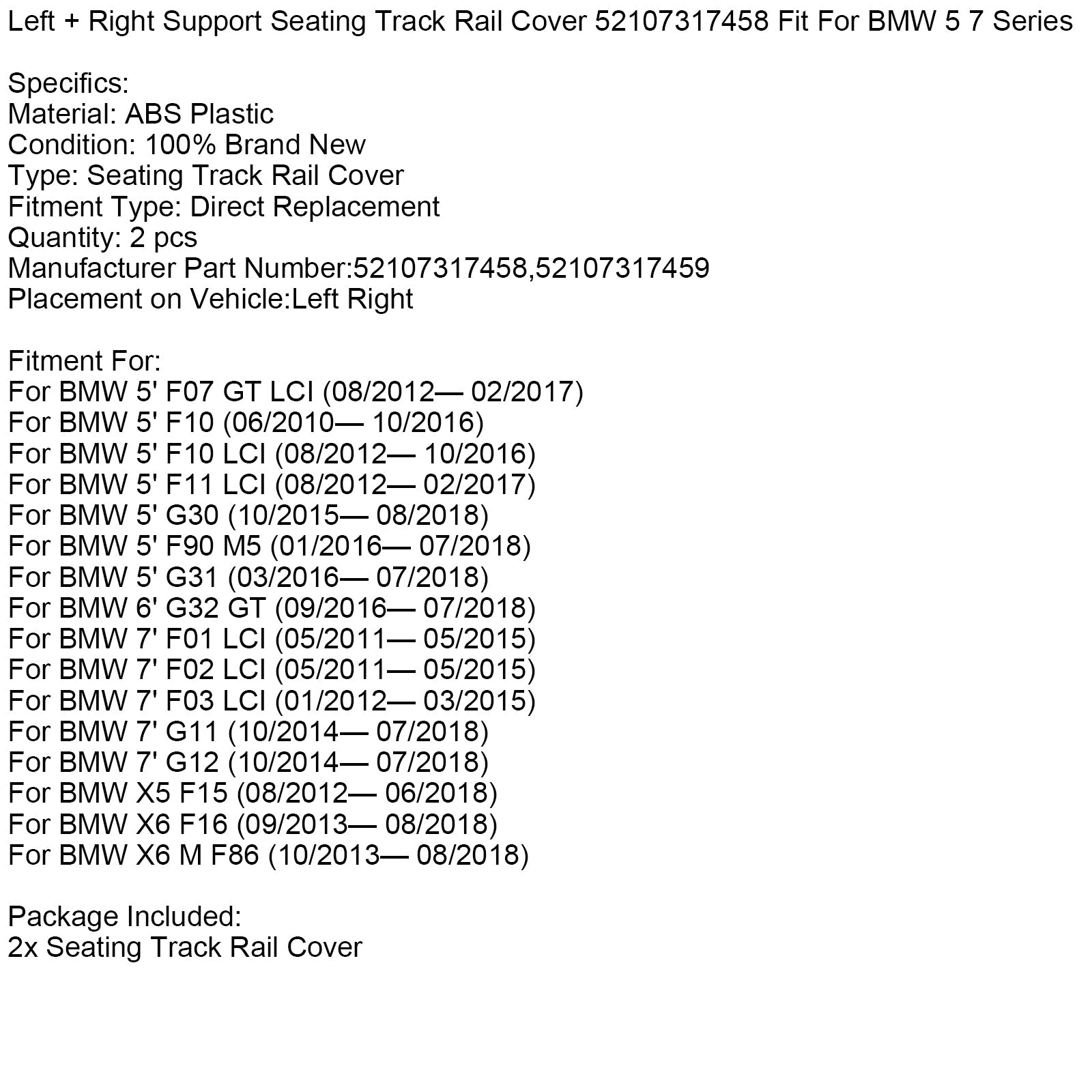 Leva in desna oporna prevleka za sedežno ograjo 52107317458 za BMW serije 5 in 7