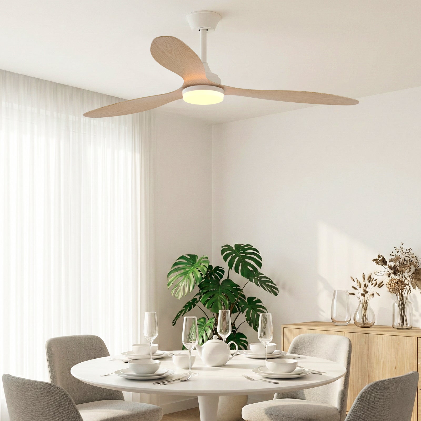 Noir-Blanc 6 vitesses Ventilateur moderne 52" avec lumière télécommande