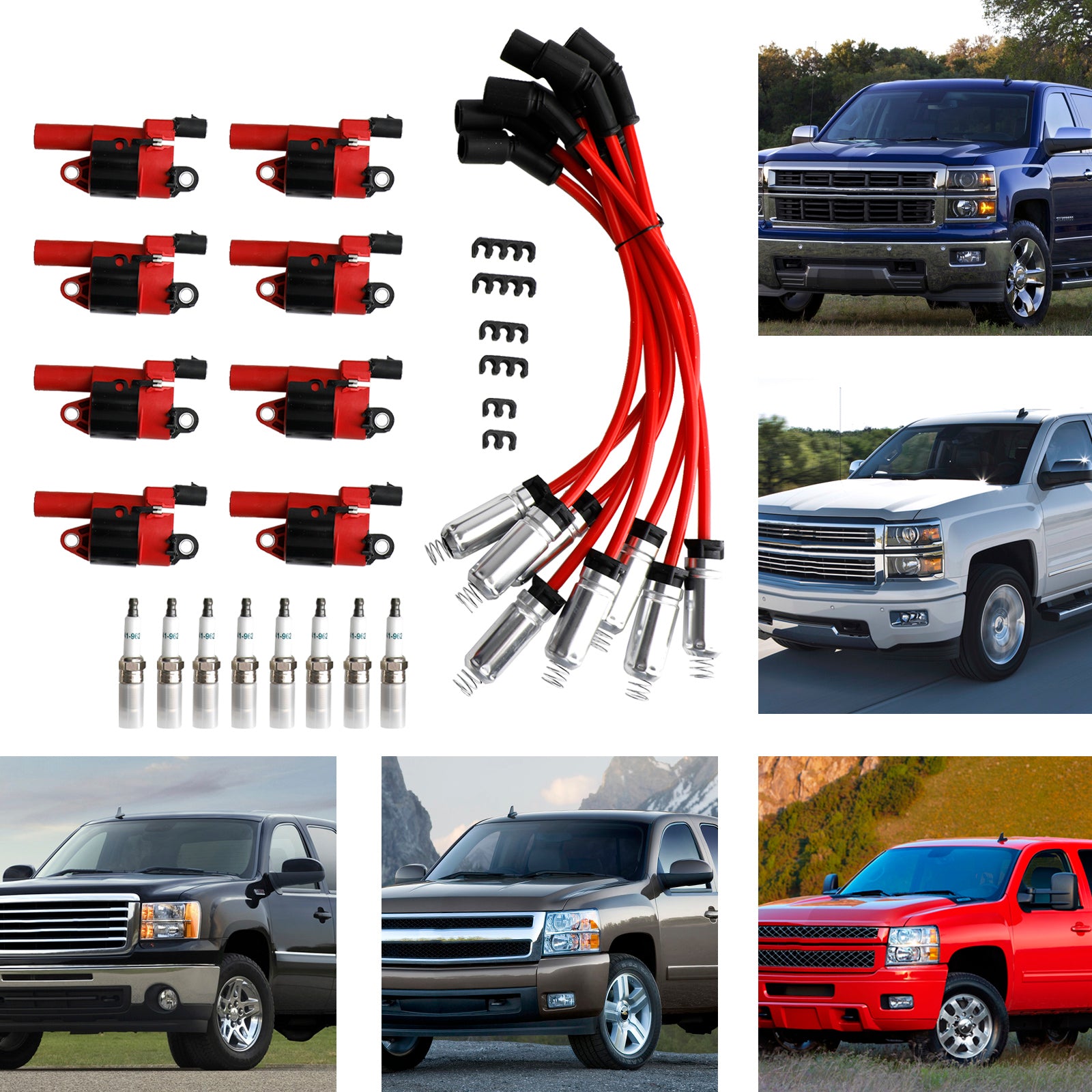 Cewka zapłonowa + świeca zapłonowa + przewody świecy zapłonowej dla 2009 - 2012 Chevrolet Colorado v8 5.3l UF414 CUF414 12573190 GN10165