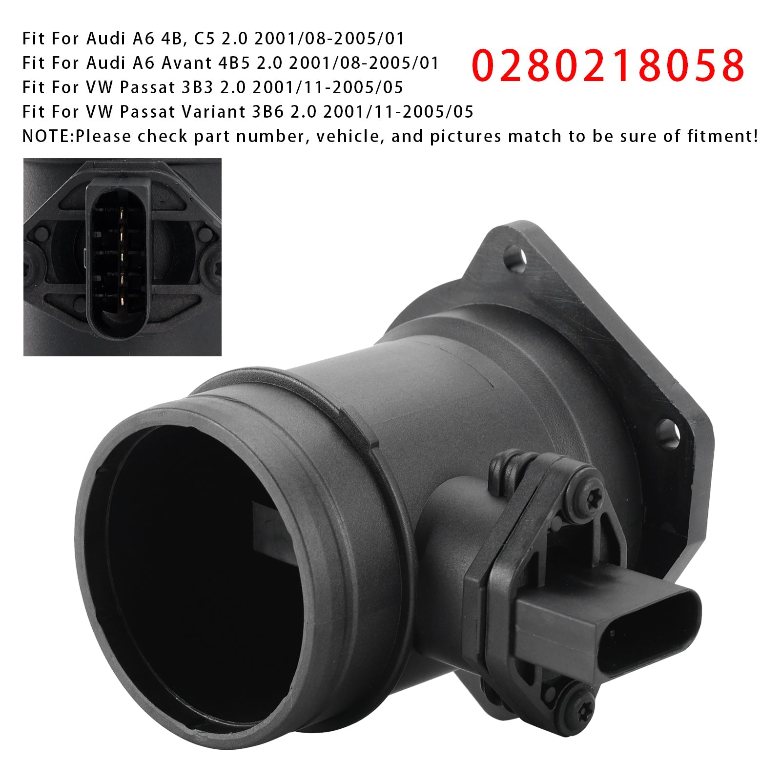 Sensor del medidor de flujo d&Medidor de flujo de aire masivo para Audi A4, B6, B7, A6, C5, VW Passat 3B 2.0L 0280218058