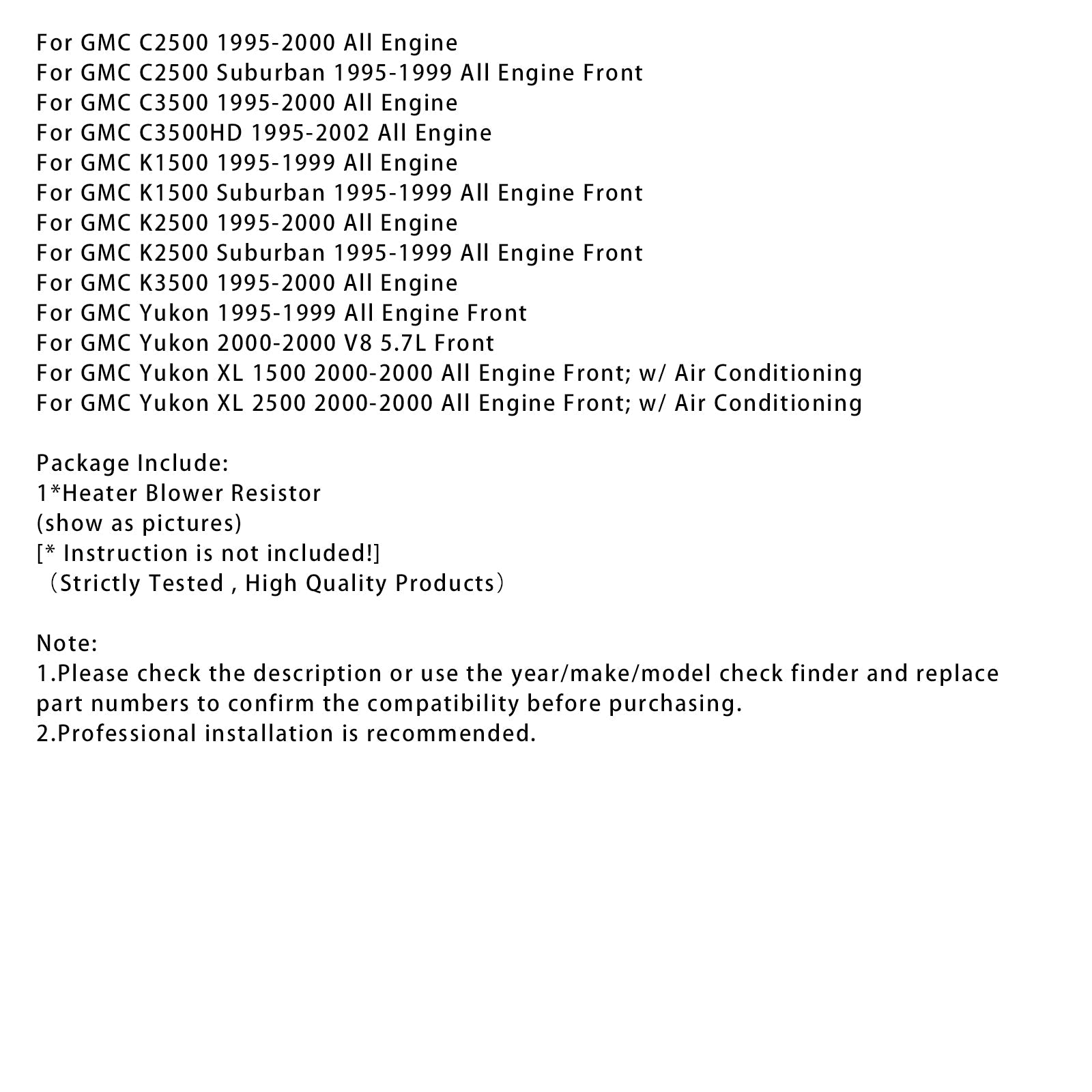 HVAC Heater Blower Regulator Weerstand 15039098 voor Chevrolet C1500 C2500 C1500